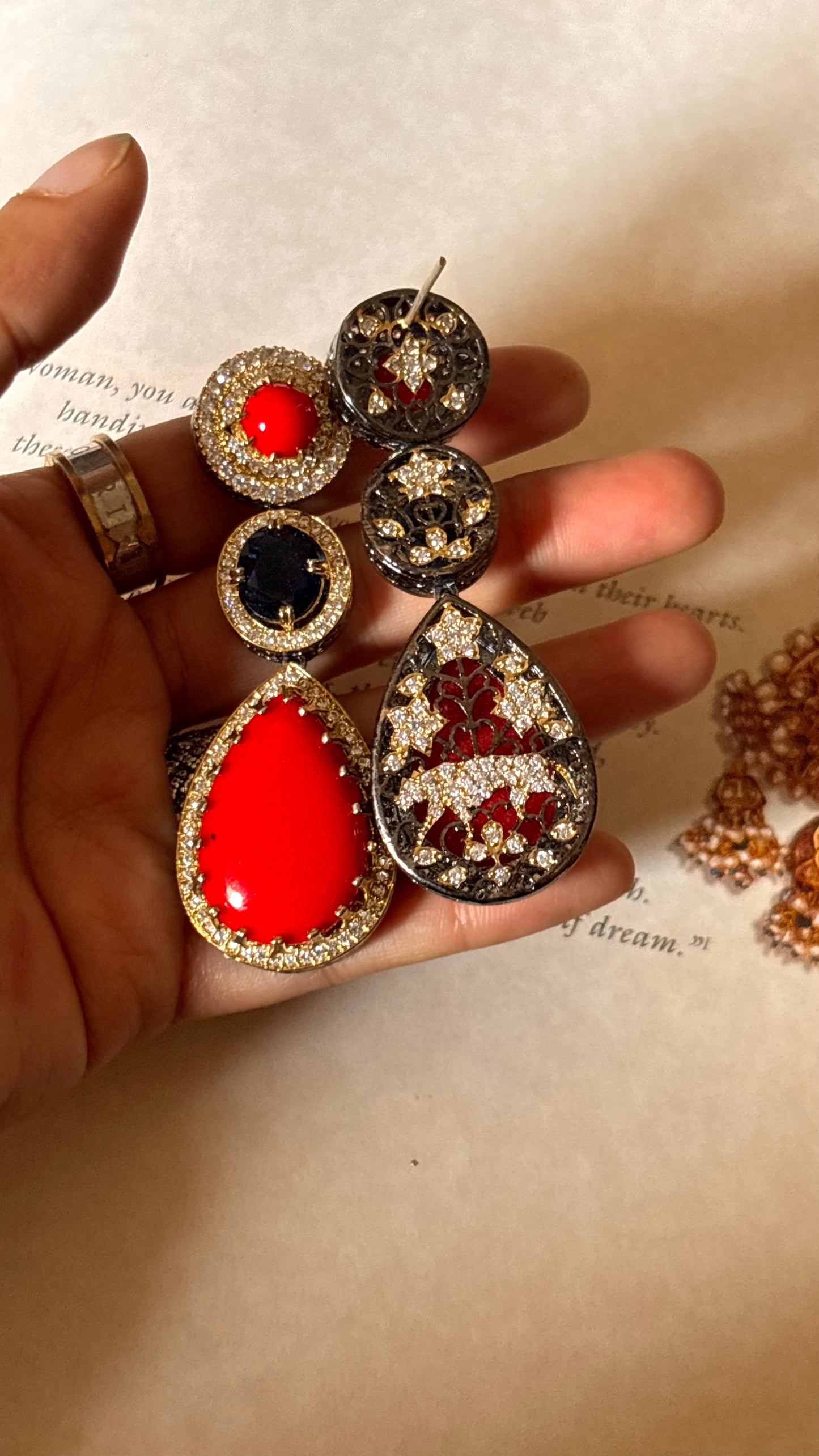 Tangerine & sapphire doublets danglers Earrings