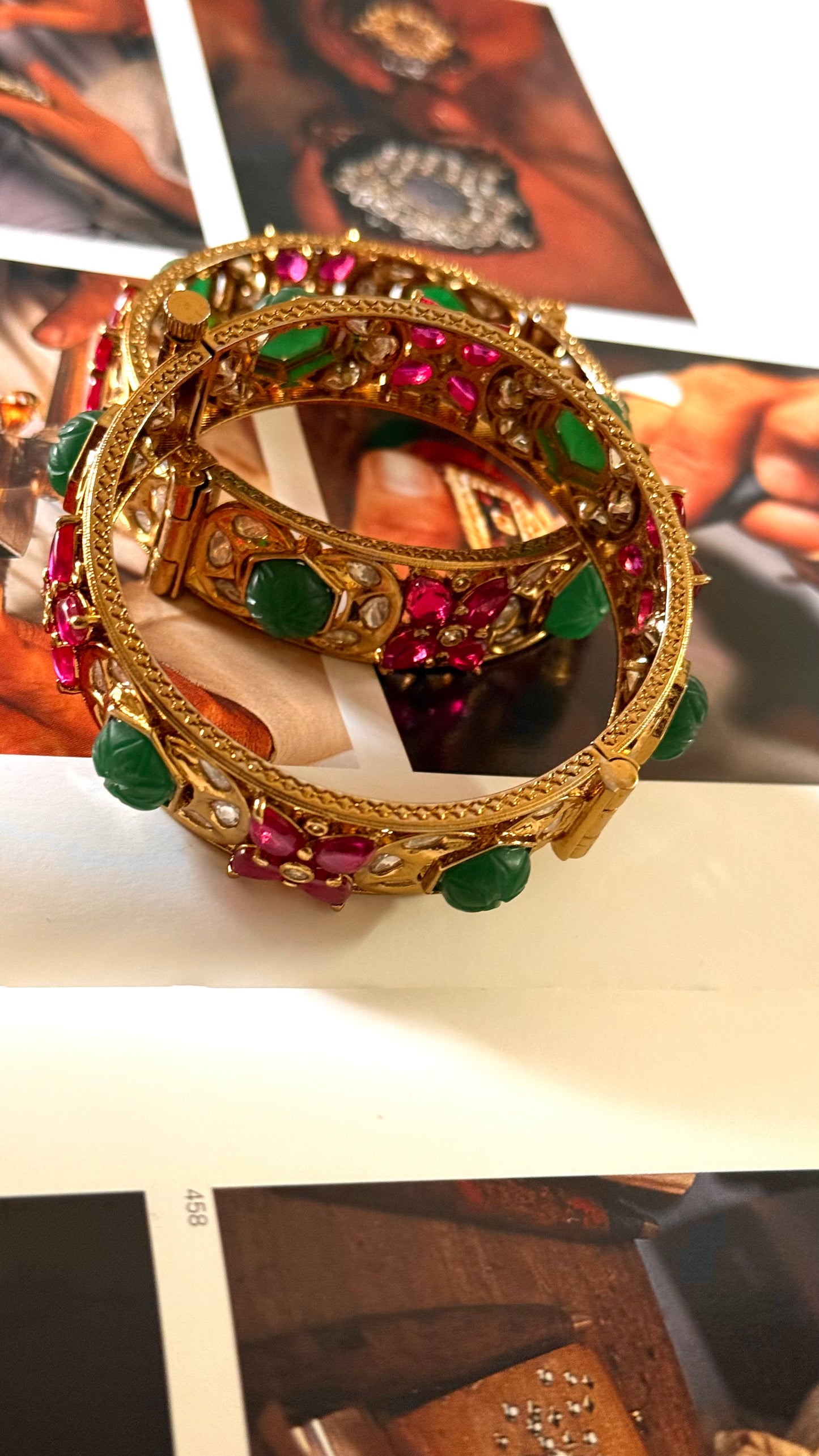 Emerald inlay & rani pink floral openable bangle