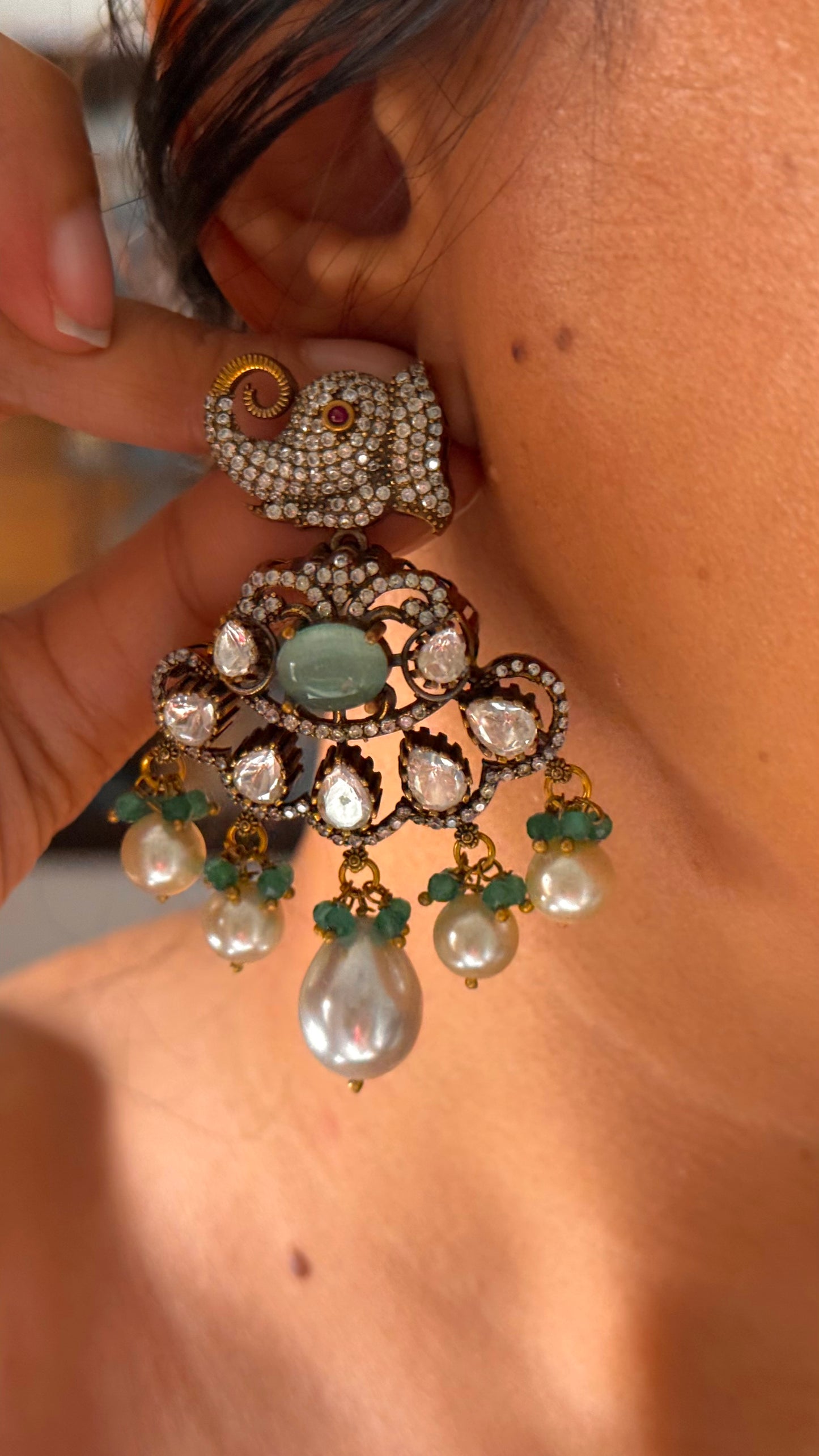 Mint victorian Chandi polki long necklace