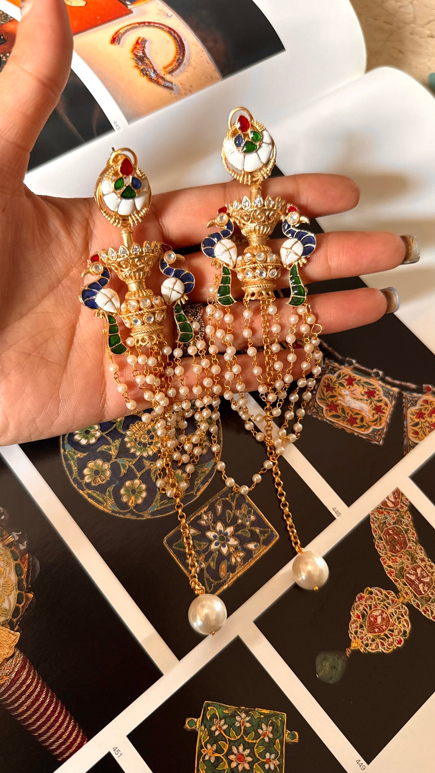 Sapphire & emerald katdana peacock designer earrings