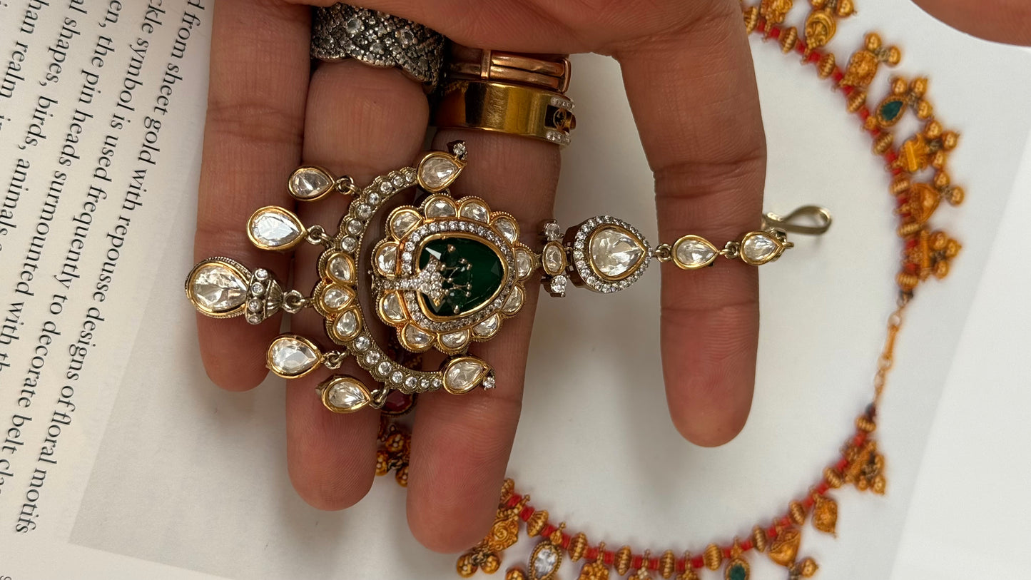 Emerald victorian sparkle maangtika