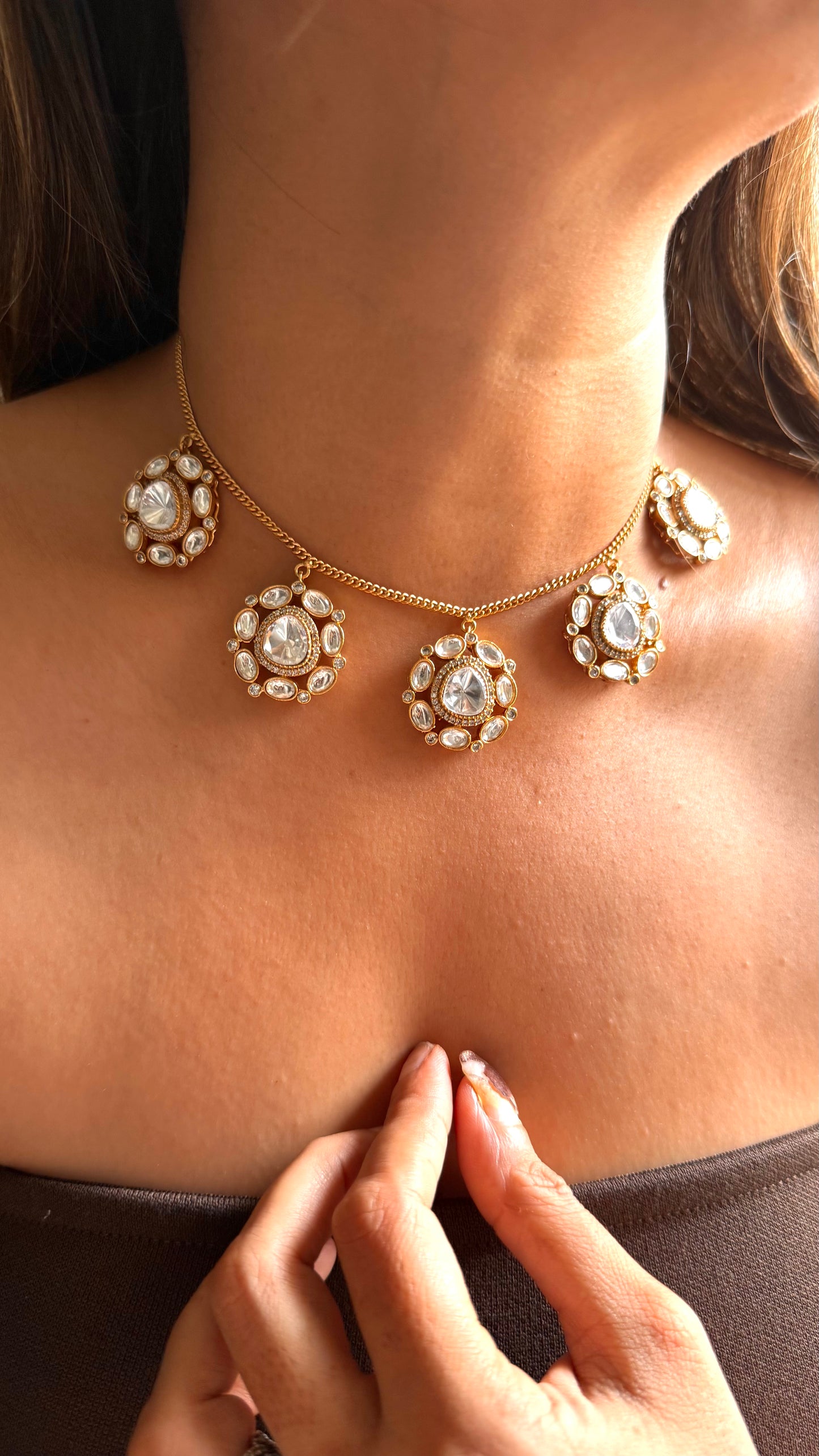 Moissanite uncut polki floral minimal set