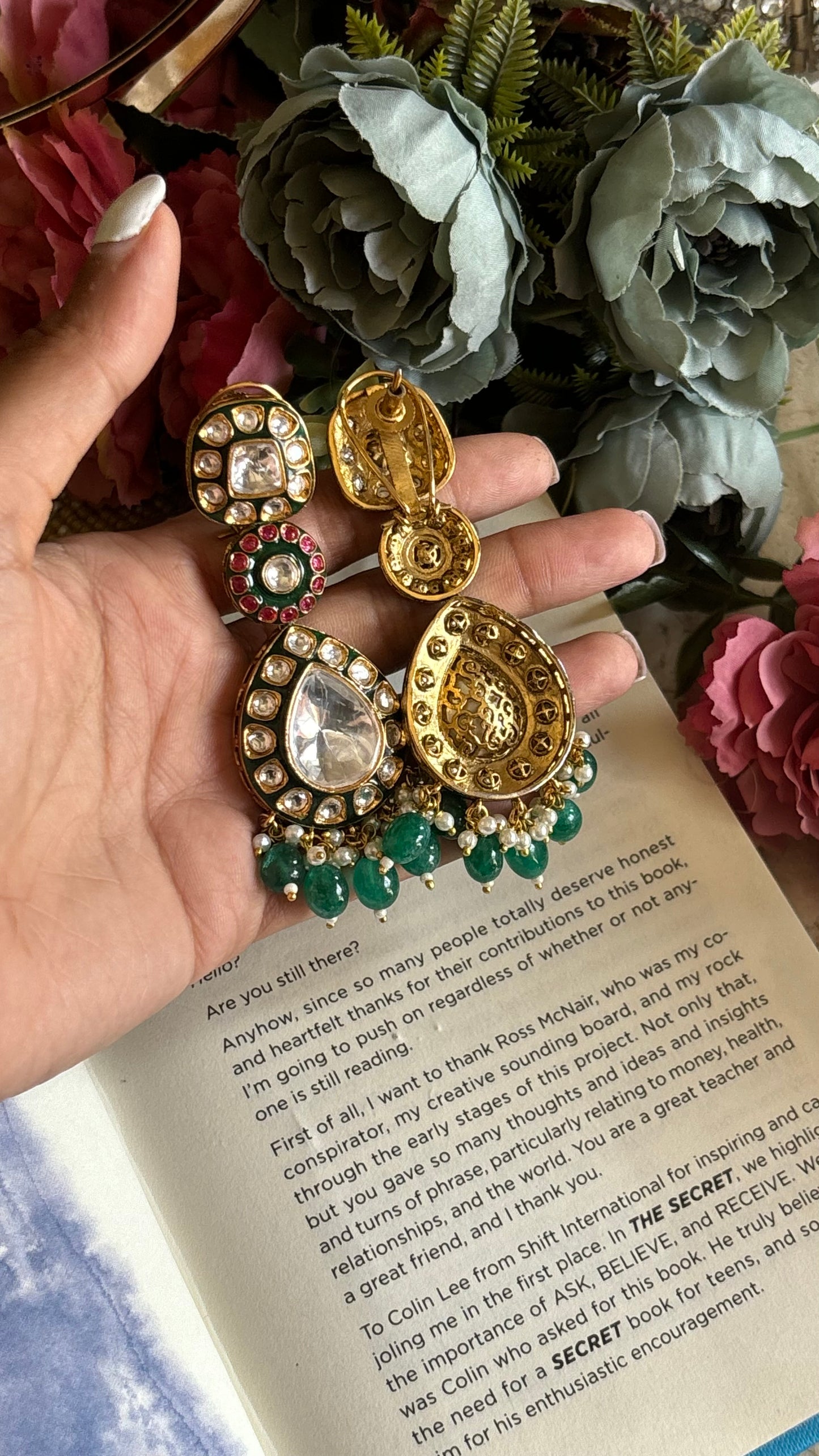 Emerald ruby meenakari danglers