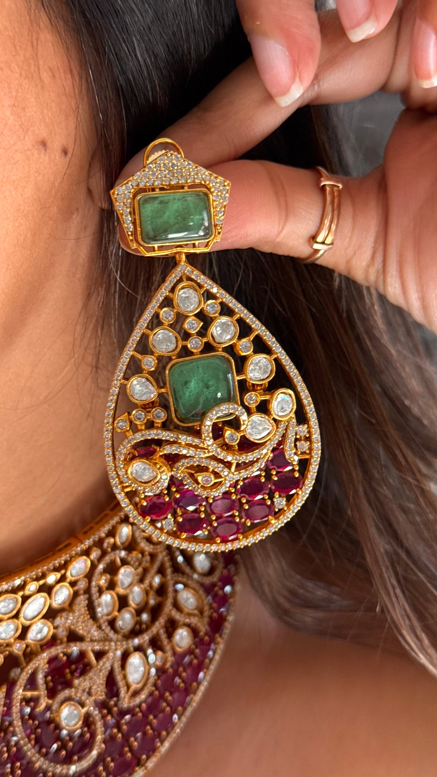 Ruby & mint bridal asia victorian necklace