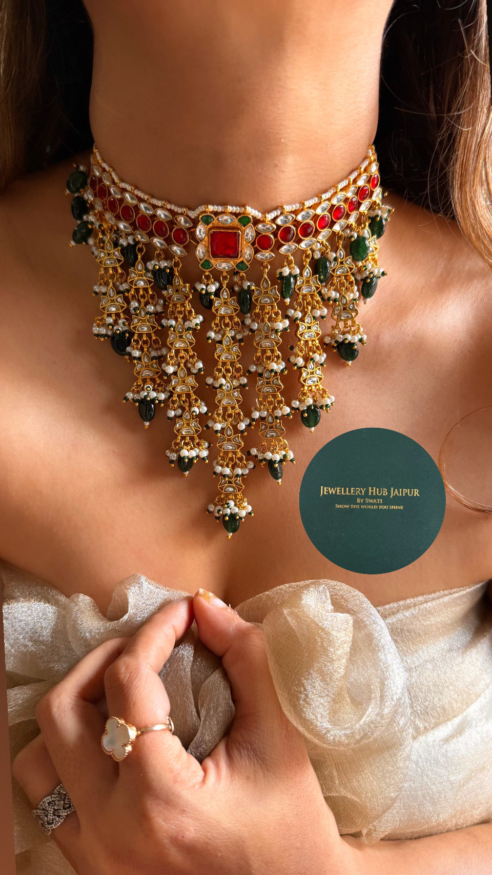 Paachi kundan ruby & emerald royal choker set