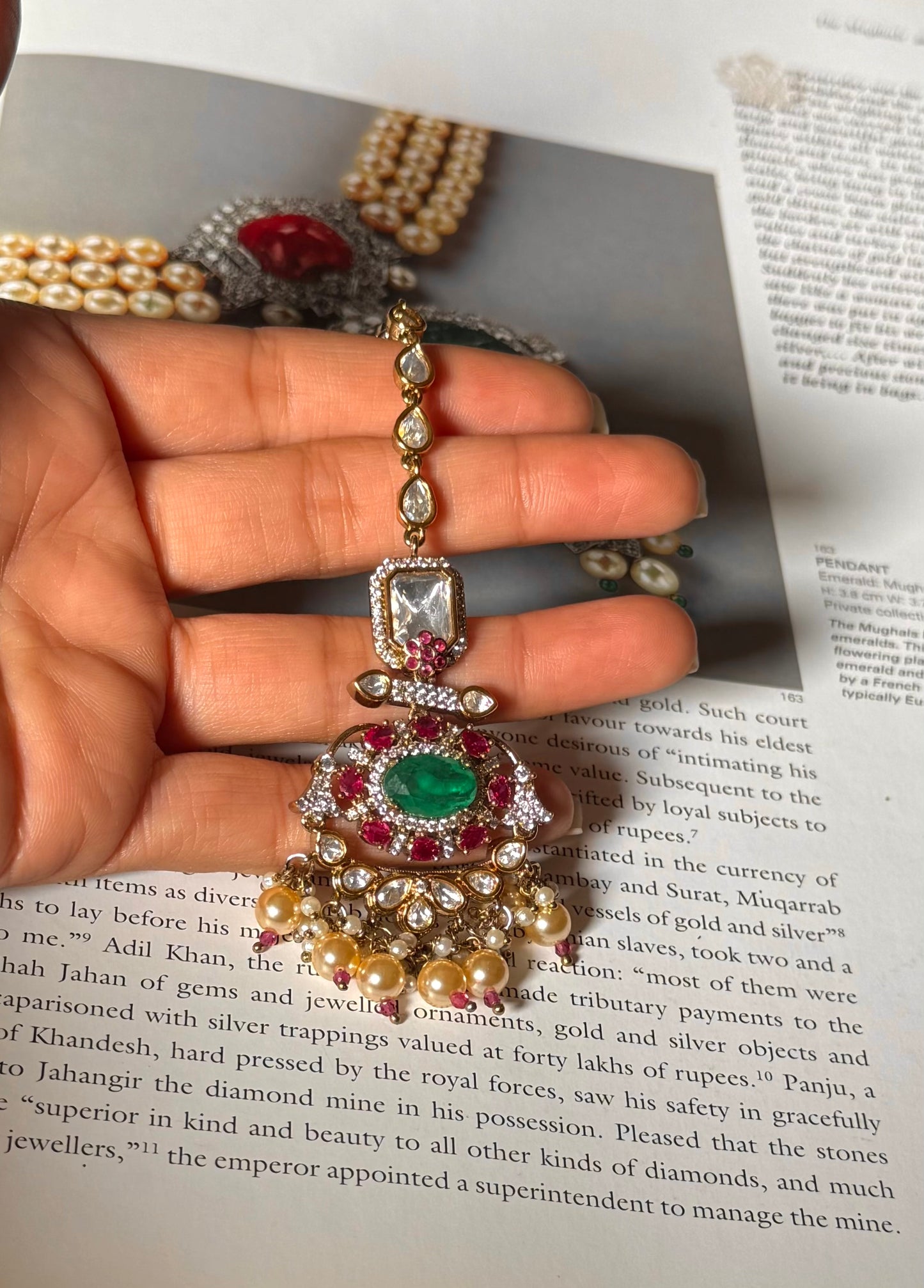 Emerald and rani pink victorian maangtika