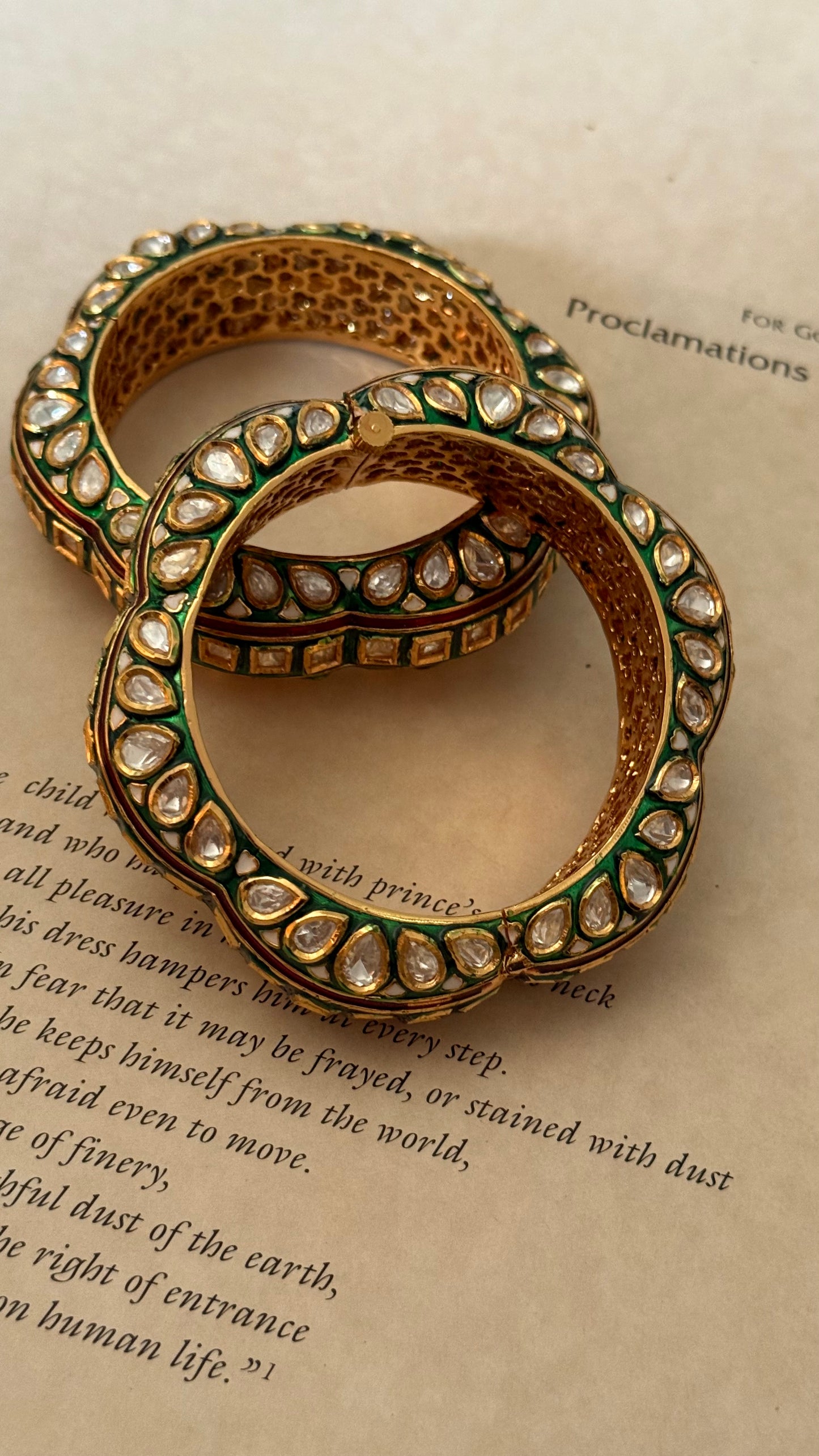 Emerald & ruby meenakari polki openable bangle