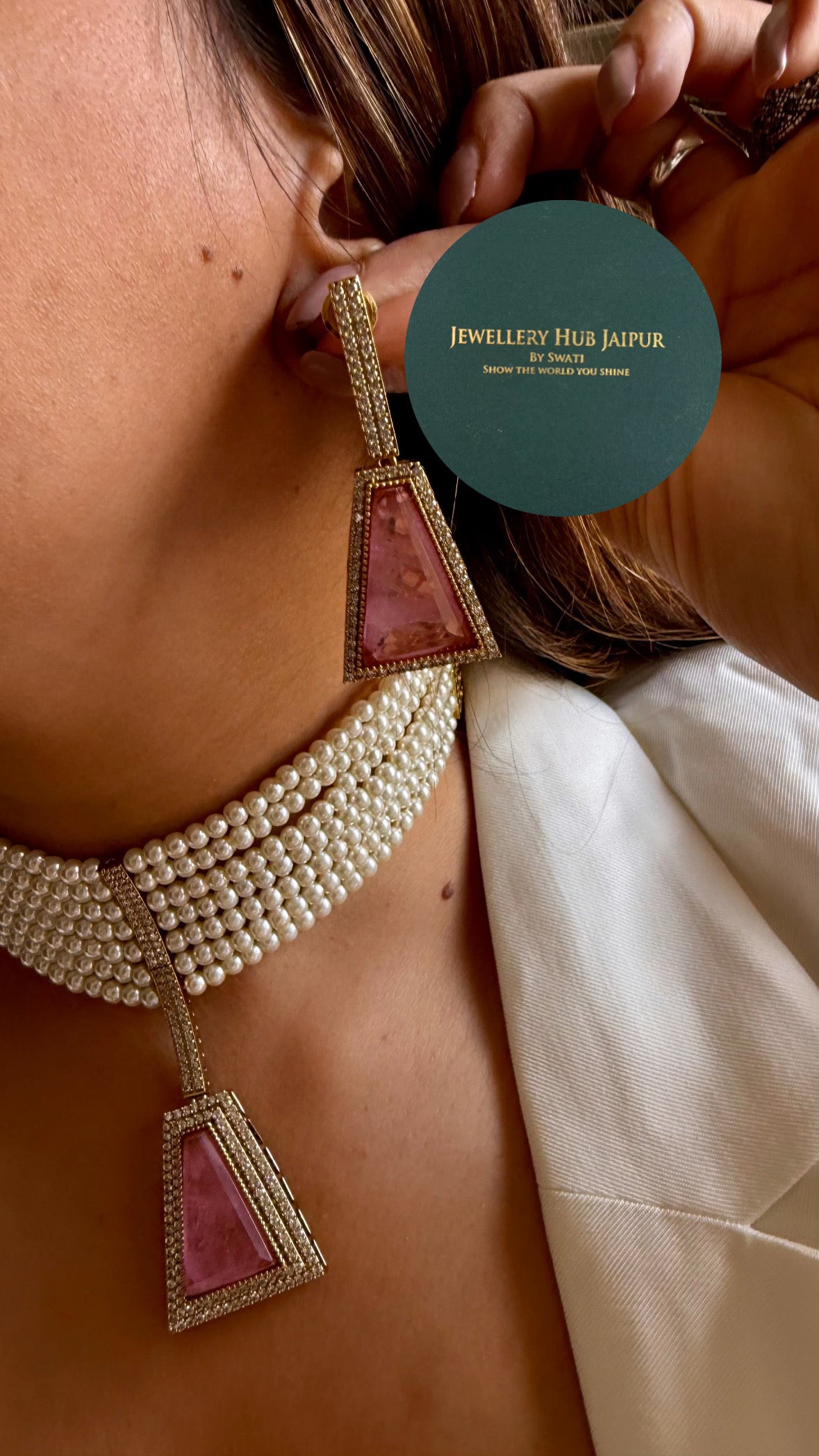 Rose quartz pearl choker