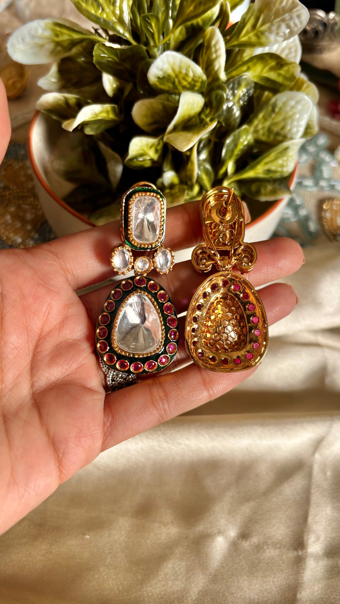 Meenakari polki danglers