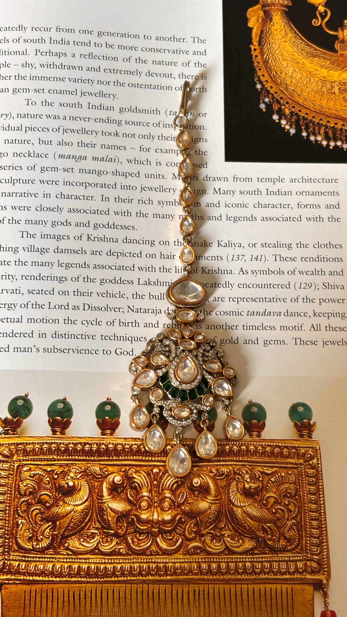 Emerald uncut moissanite Maangtika