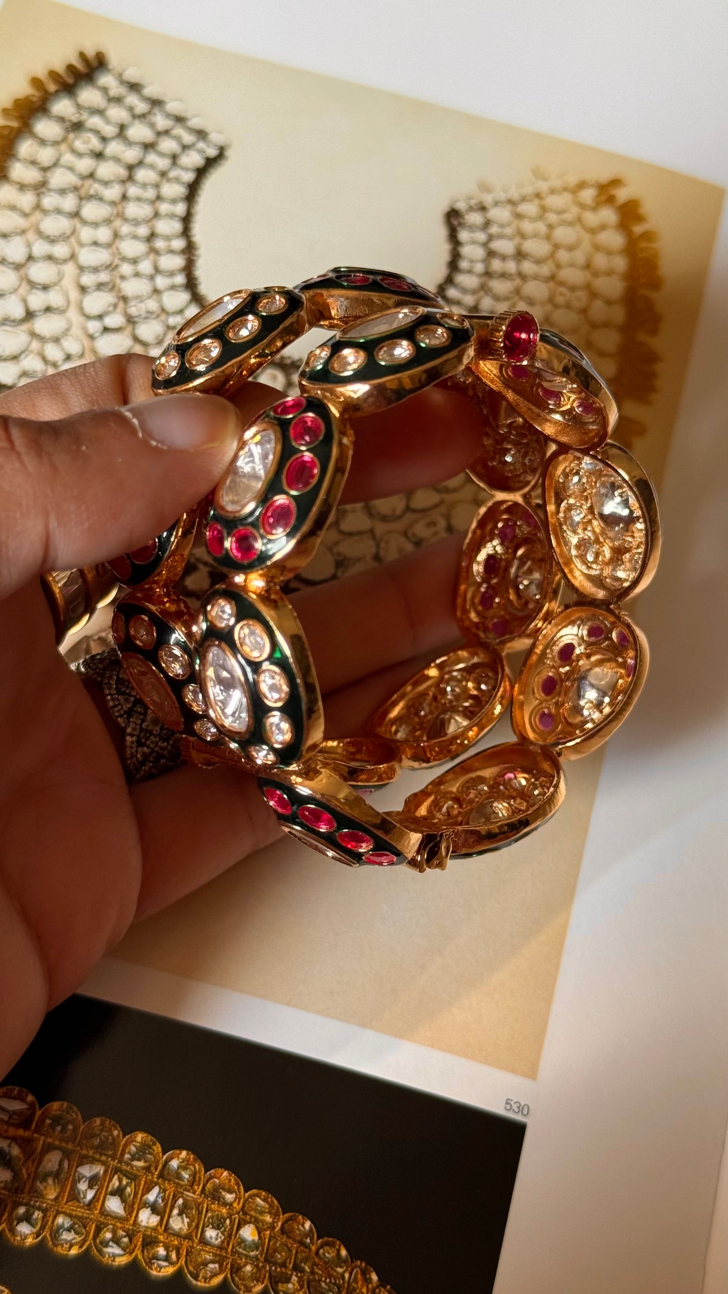 Ruby & emerald meenakari polki bangles