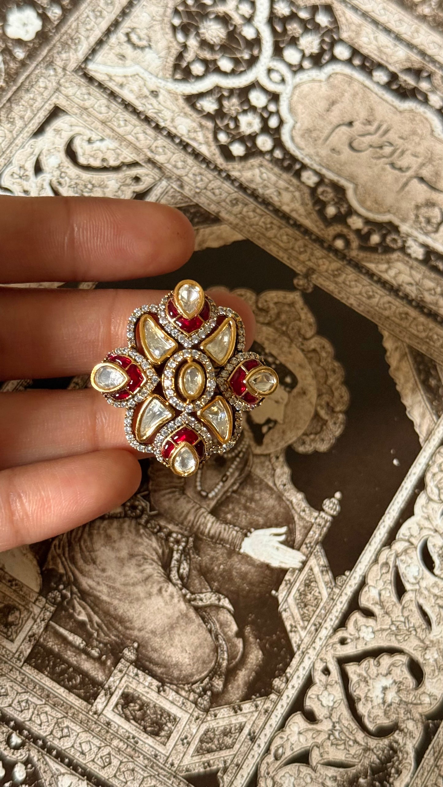 Ruby katdana leaf style adjustable ring