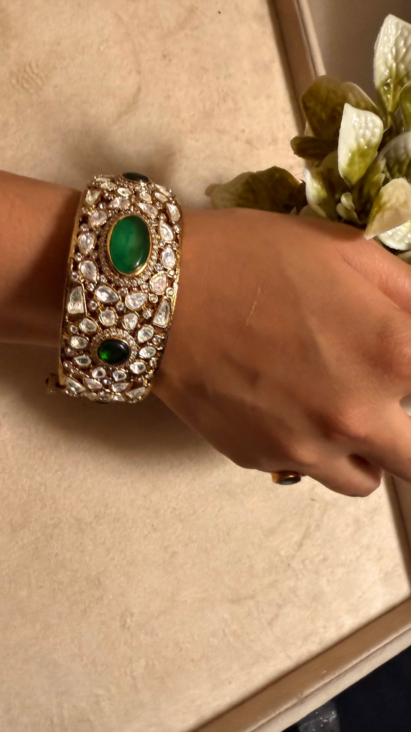 Emerald doublet Moissanite openable bangle