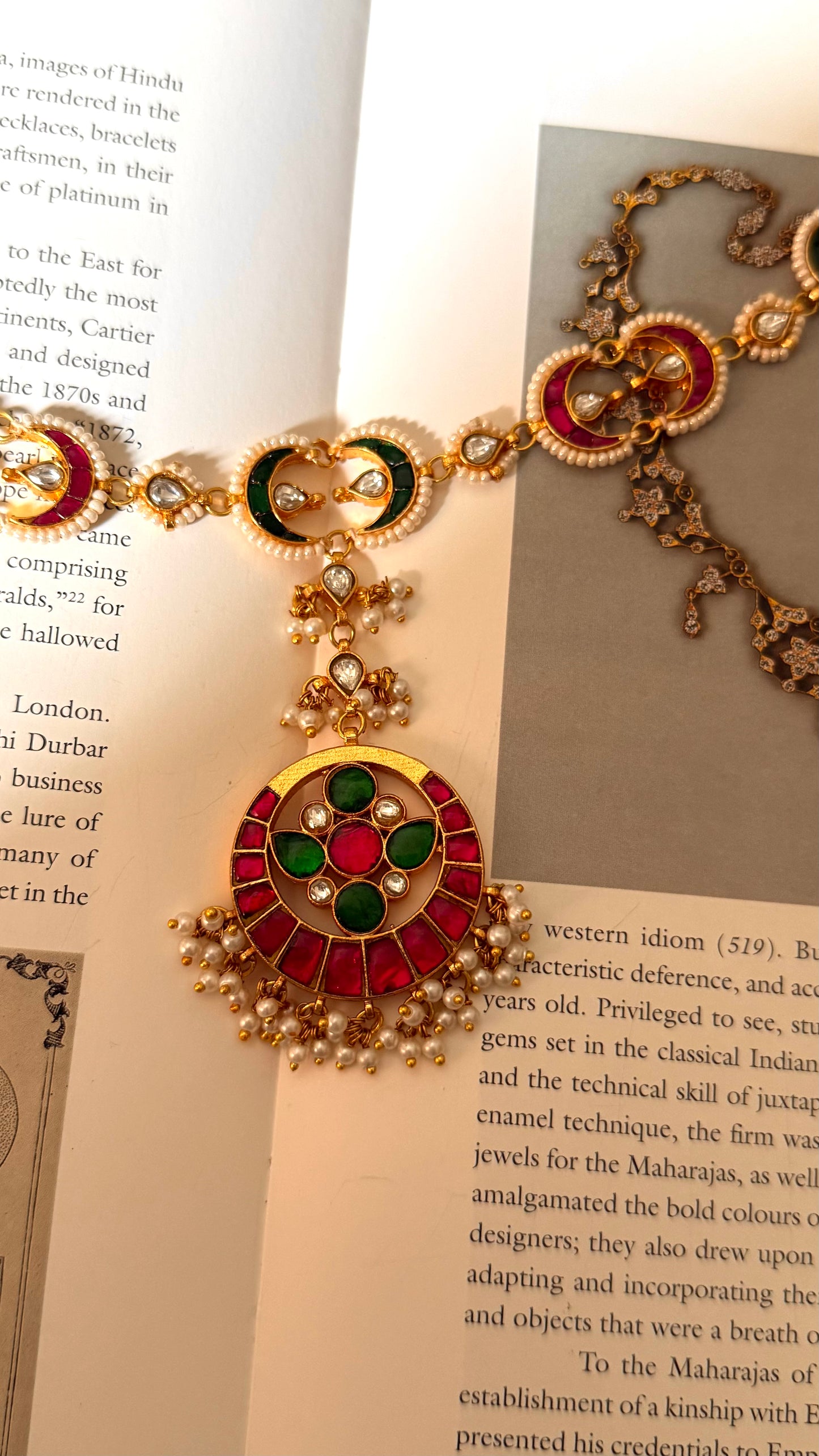 Paachi Emerald & rani pink kundan heritage sheeshpatti