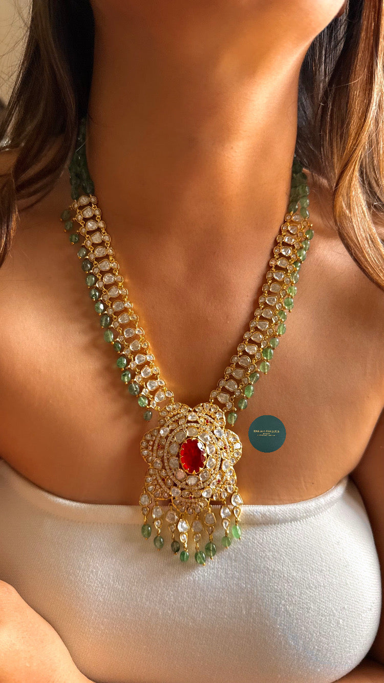 Heritage real Moissanite panna & ruby rani haar