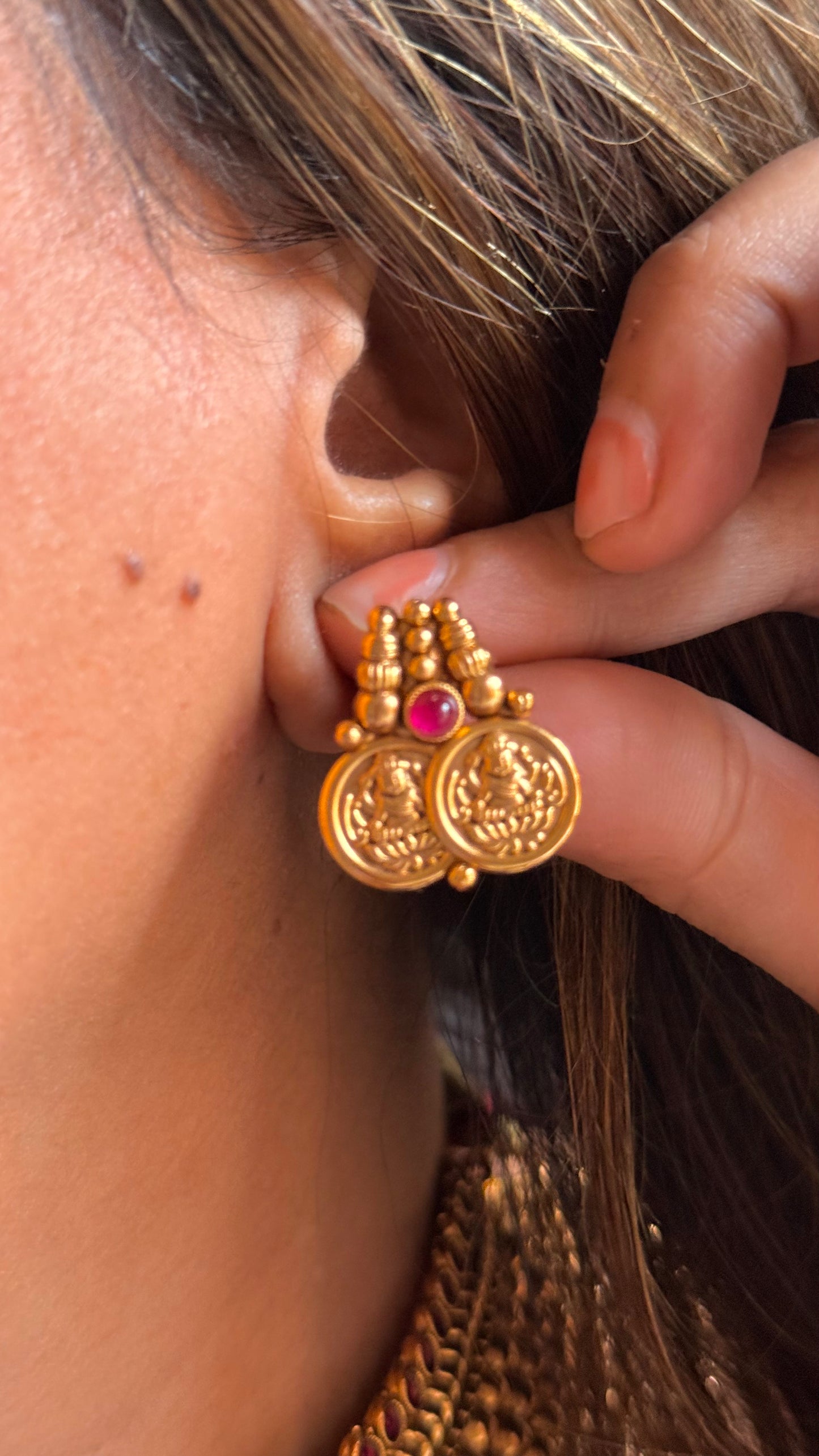 Mahalaxmi coin set with emerald detailing