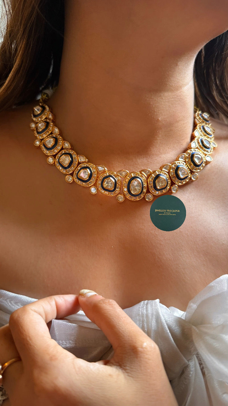 Sapphire Meenakari polki collar set
