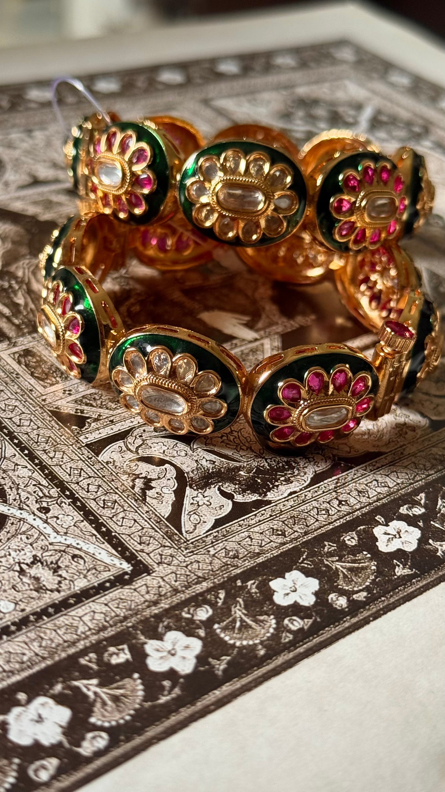 Emerald meenakari & Rani pink floral openable bangle