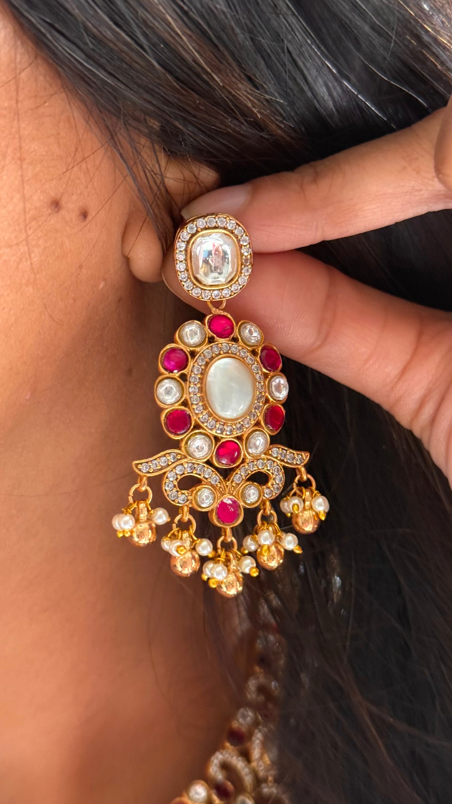 Amrapali inspired mother of pearl & rani pink designer collar necklace