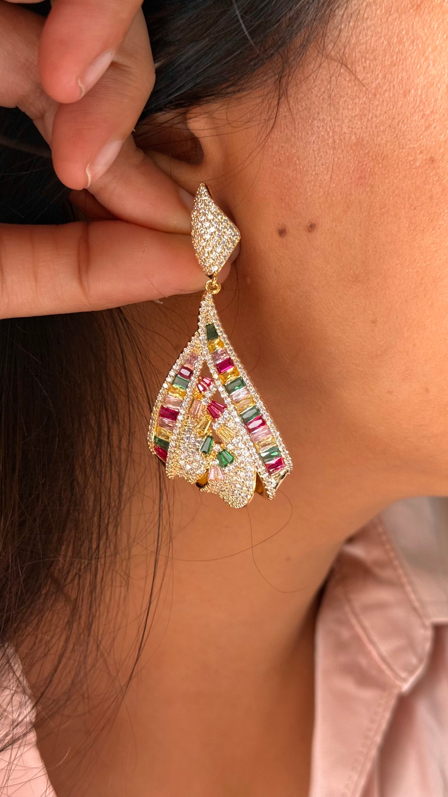 Multi-Color Baguette Statement Earrings