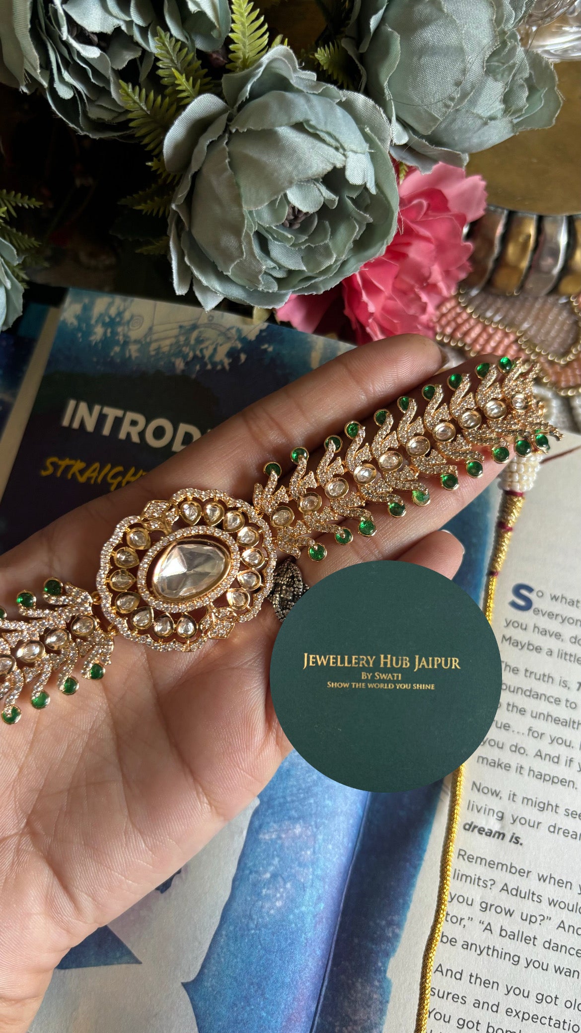 Emerald uncut Polki designer choker with earrings
