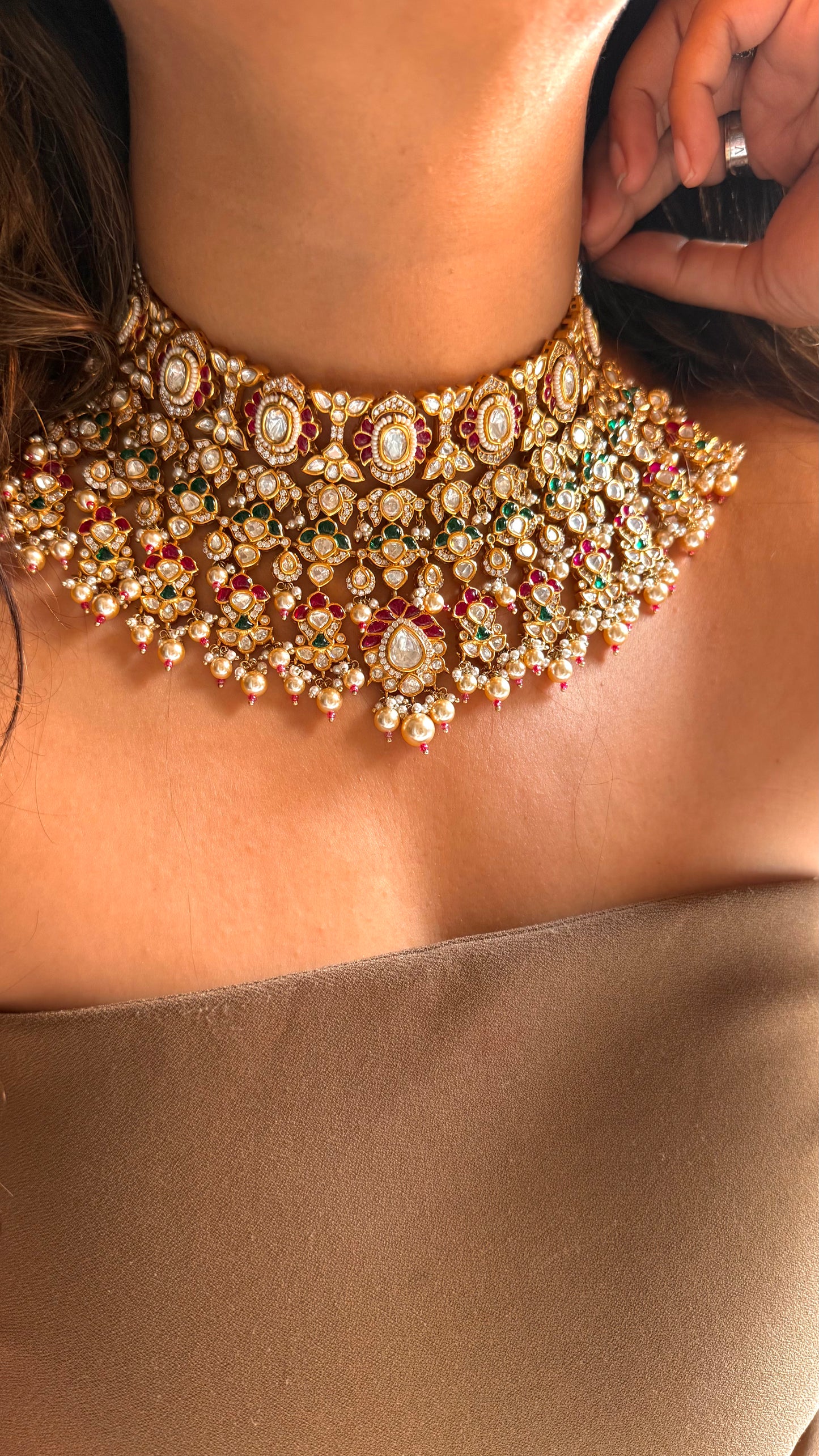 Bridal Asia inspired takkar Ruby & Emerald Choker