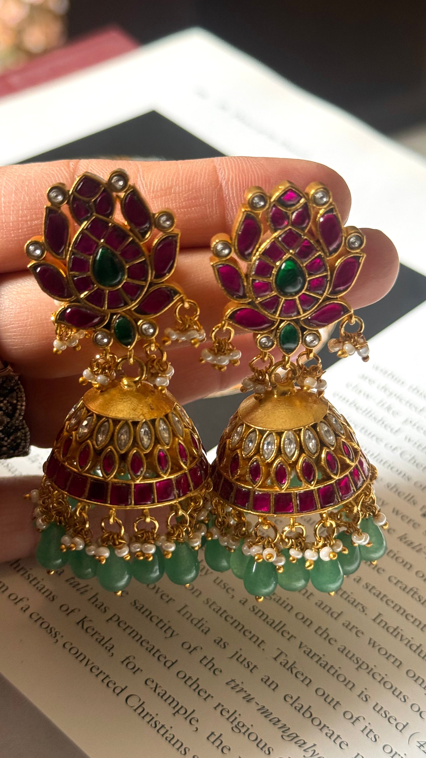 Paachi kundan real kemp lotus inspired Jhumki