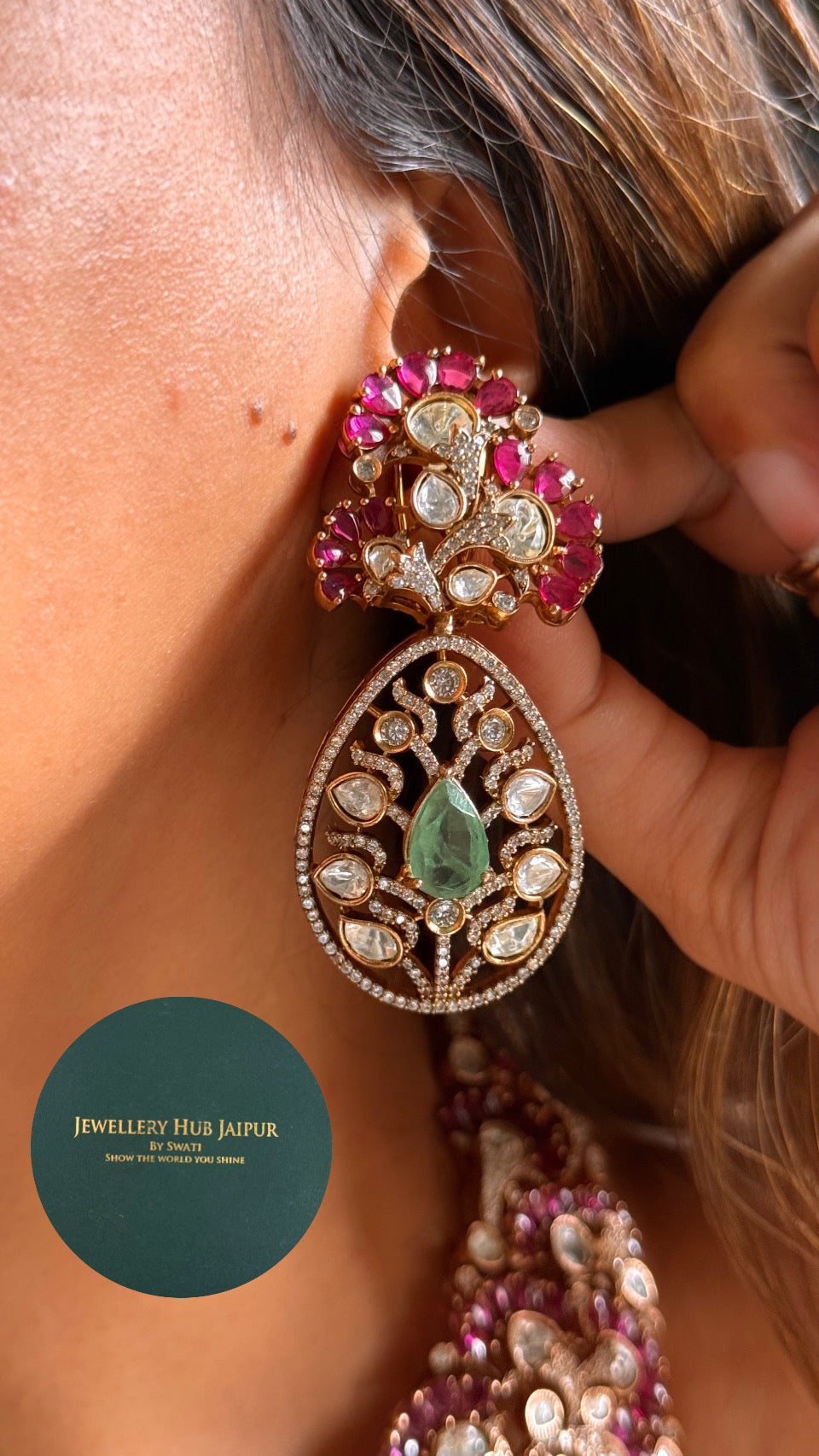 Ruby & moissanite with panna detailing designer collar necklace