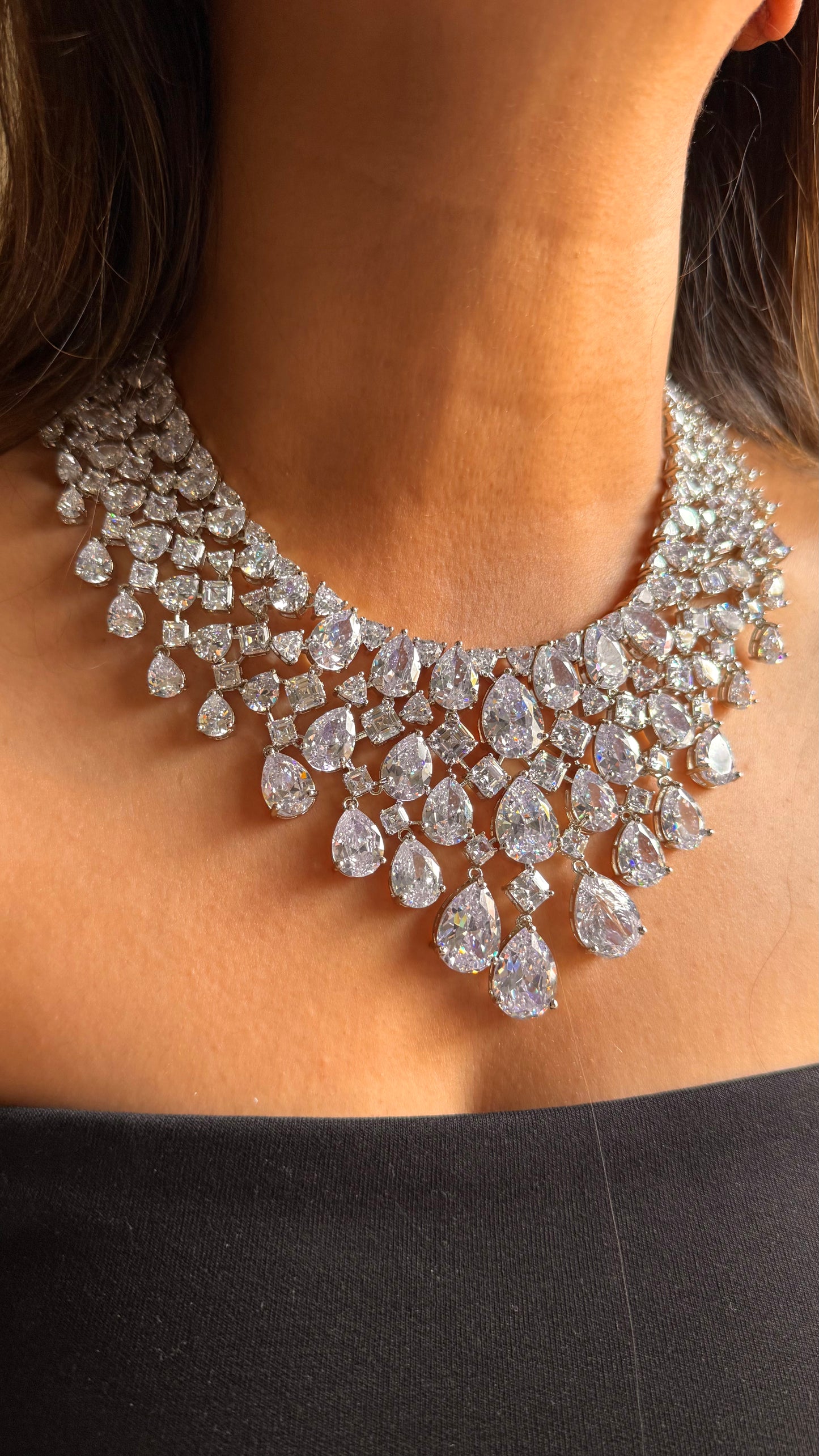 Jasmine Designed cz diamond collar necklace set (will be made in 7 to 8 days of order)