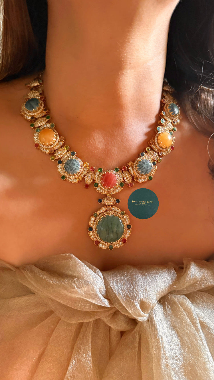 Sabyasachi inspired navratna doublet collar necklace