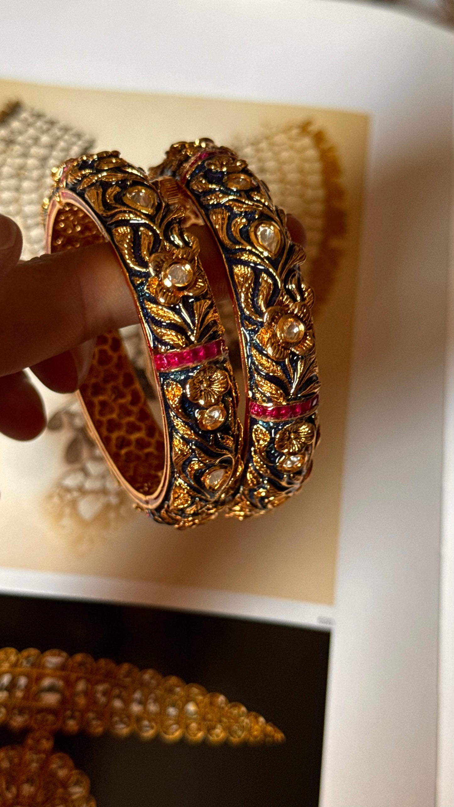 Sapphire ruby meenakari bangles in polki