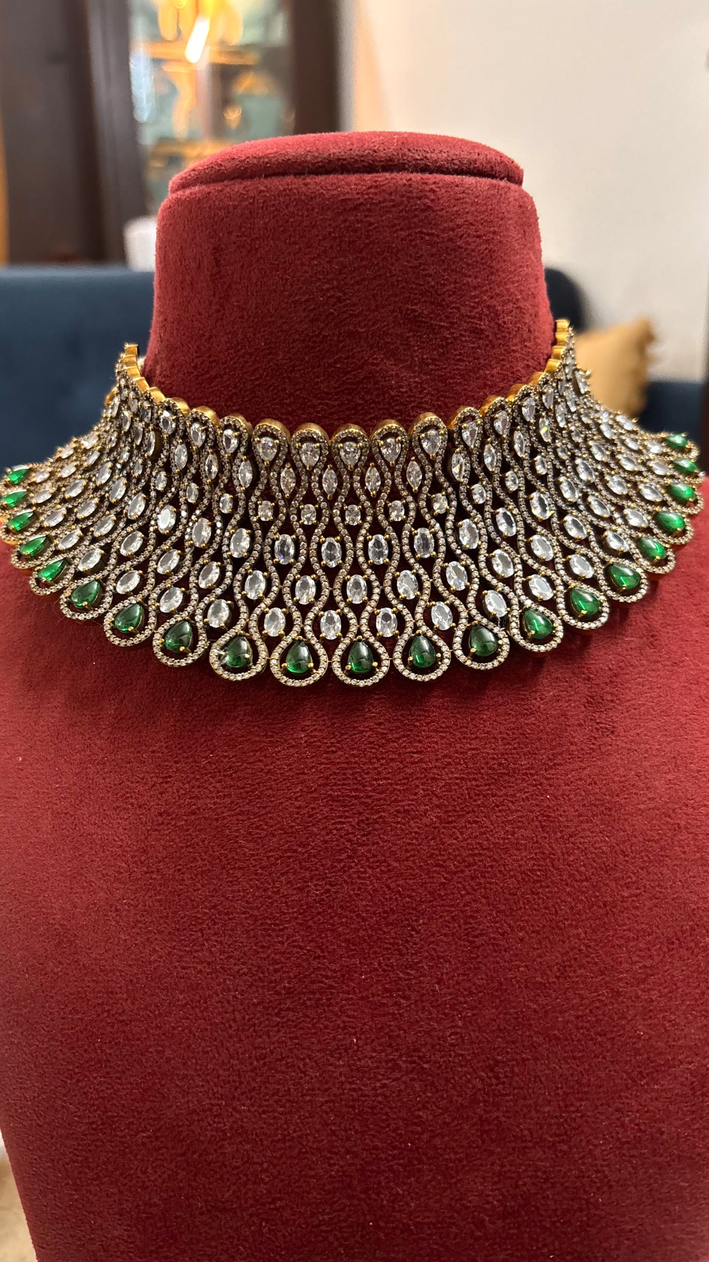 Risha emerald doublet and moissanite designer choker set