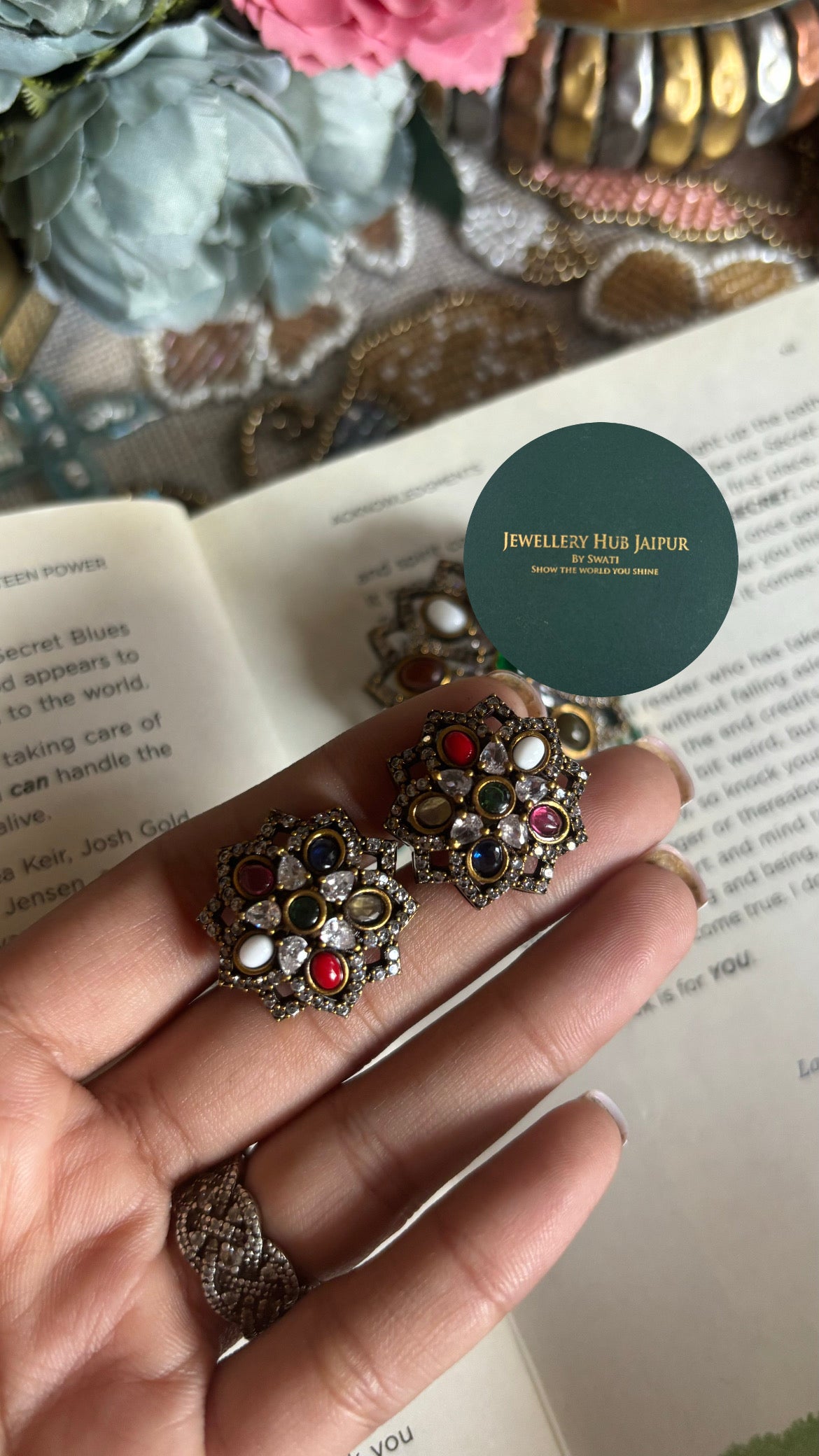 Victorian navratna pendant set