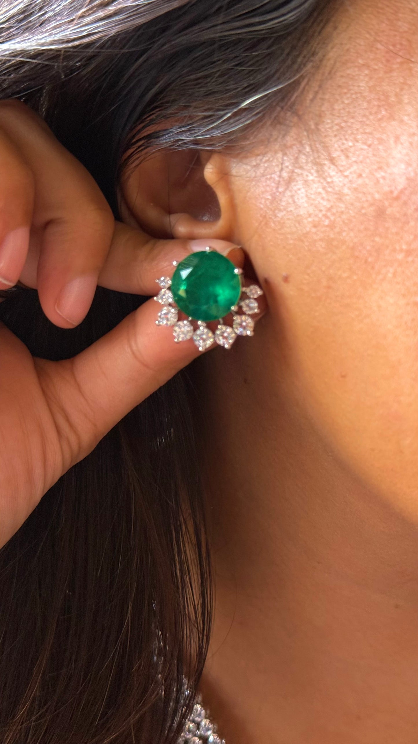 Emerald doublet triple layer cz diamond minimalist necklace