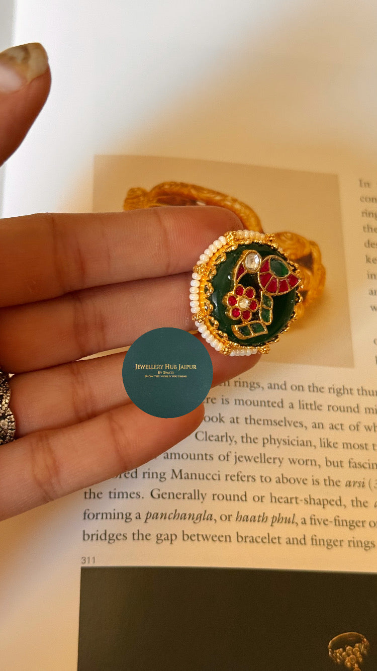 Emerald & Rani pink inlay adjustable ring