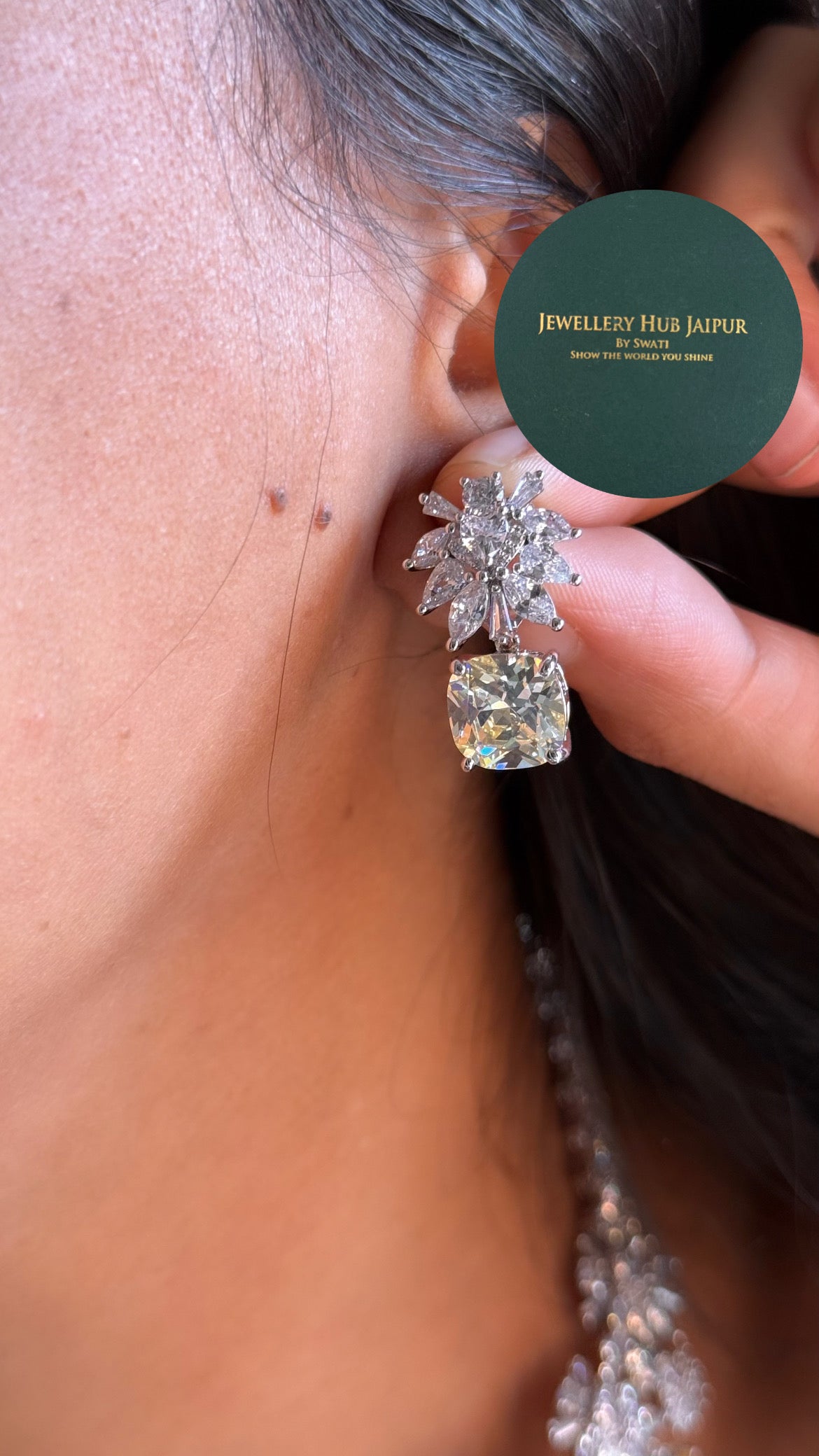 Citrine cz diamond floral design cocktail choker set