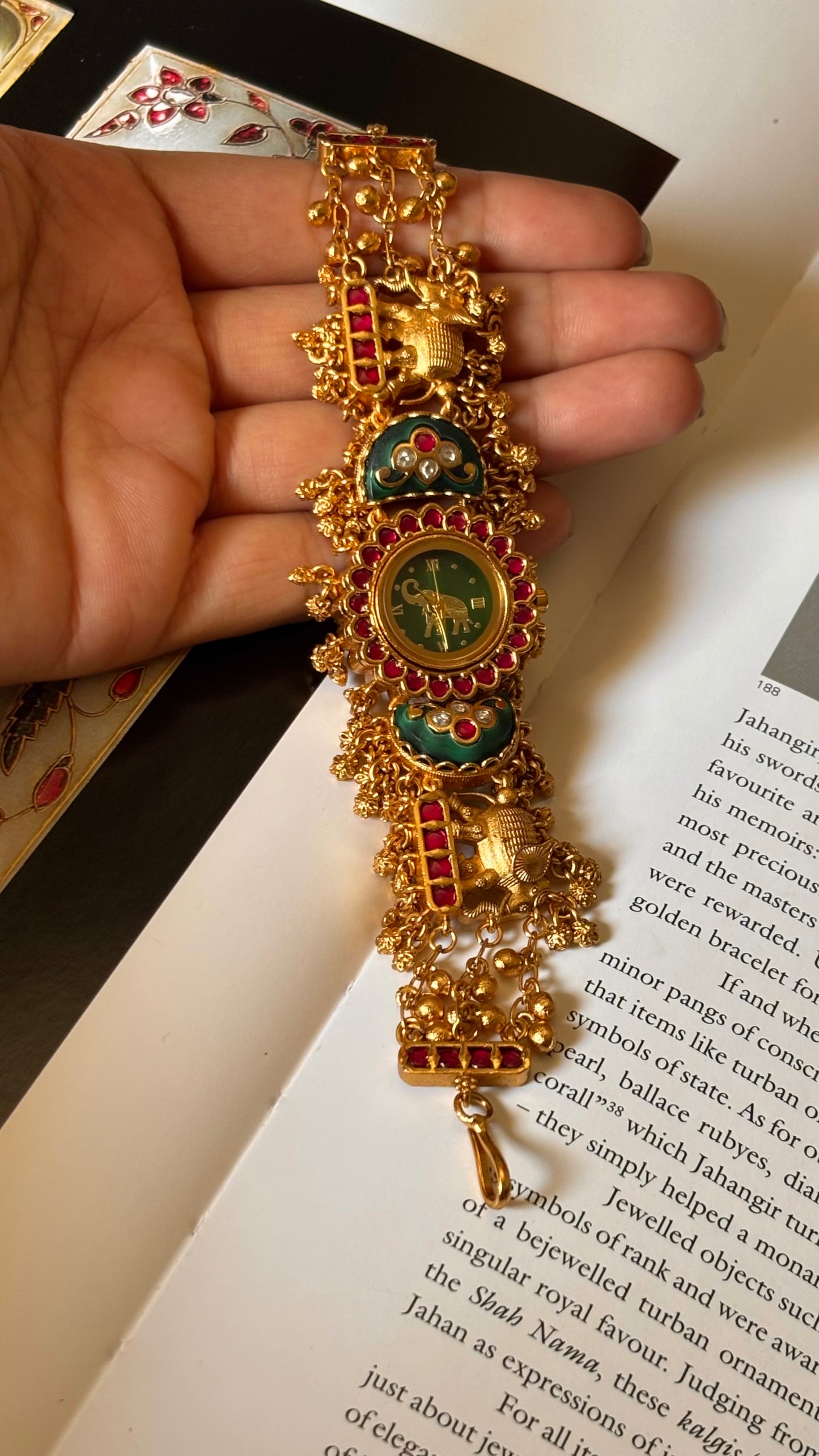 Paachi Kundan peacock nakashi emerald dial rajwada Watch