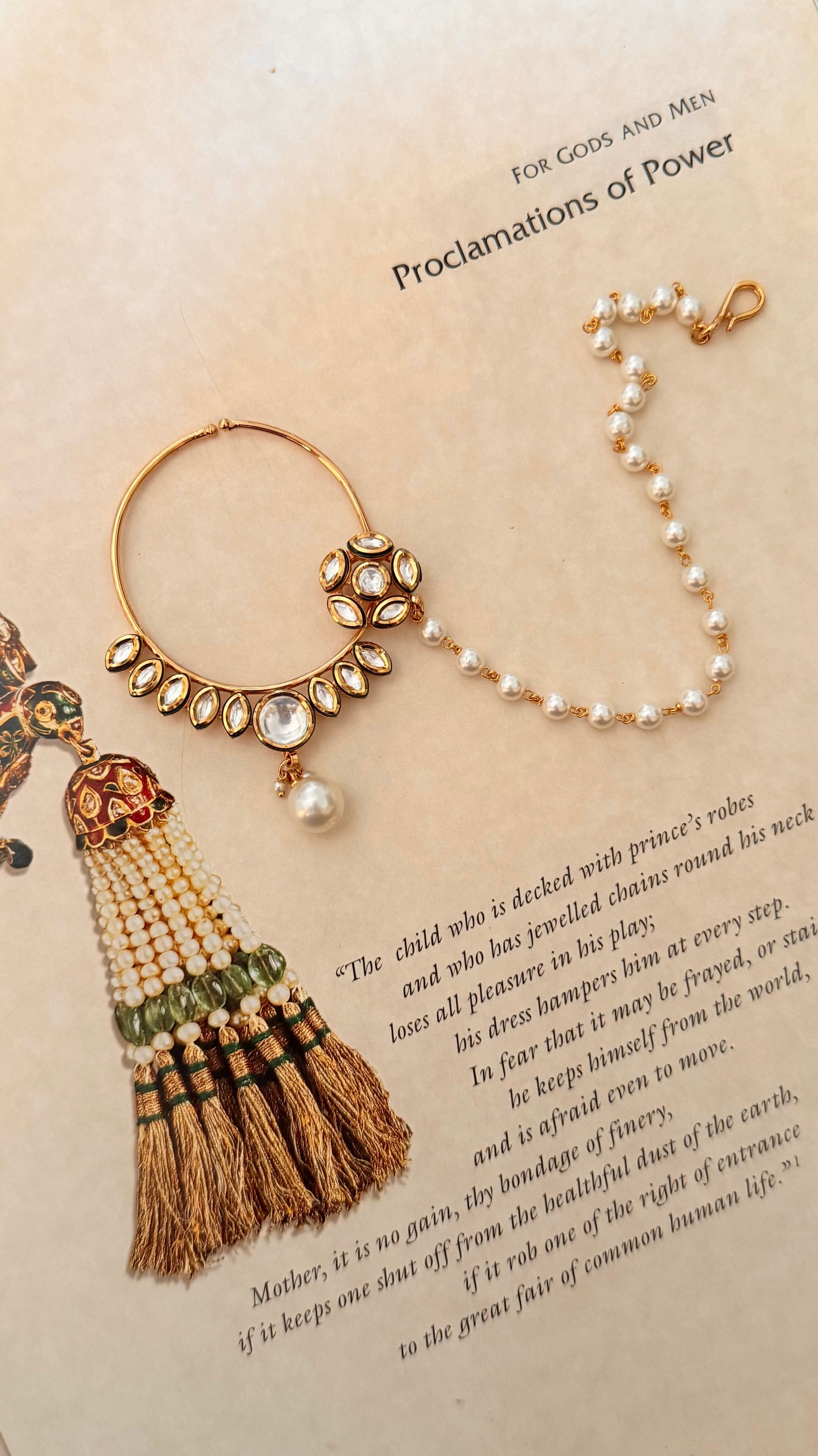 floral moissanite pearl drop nath