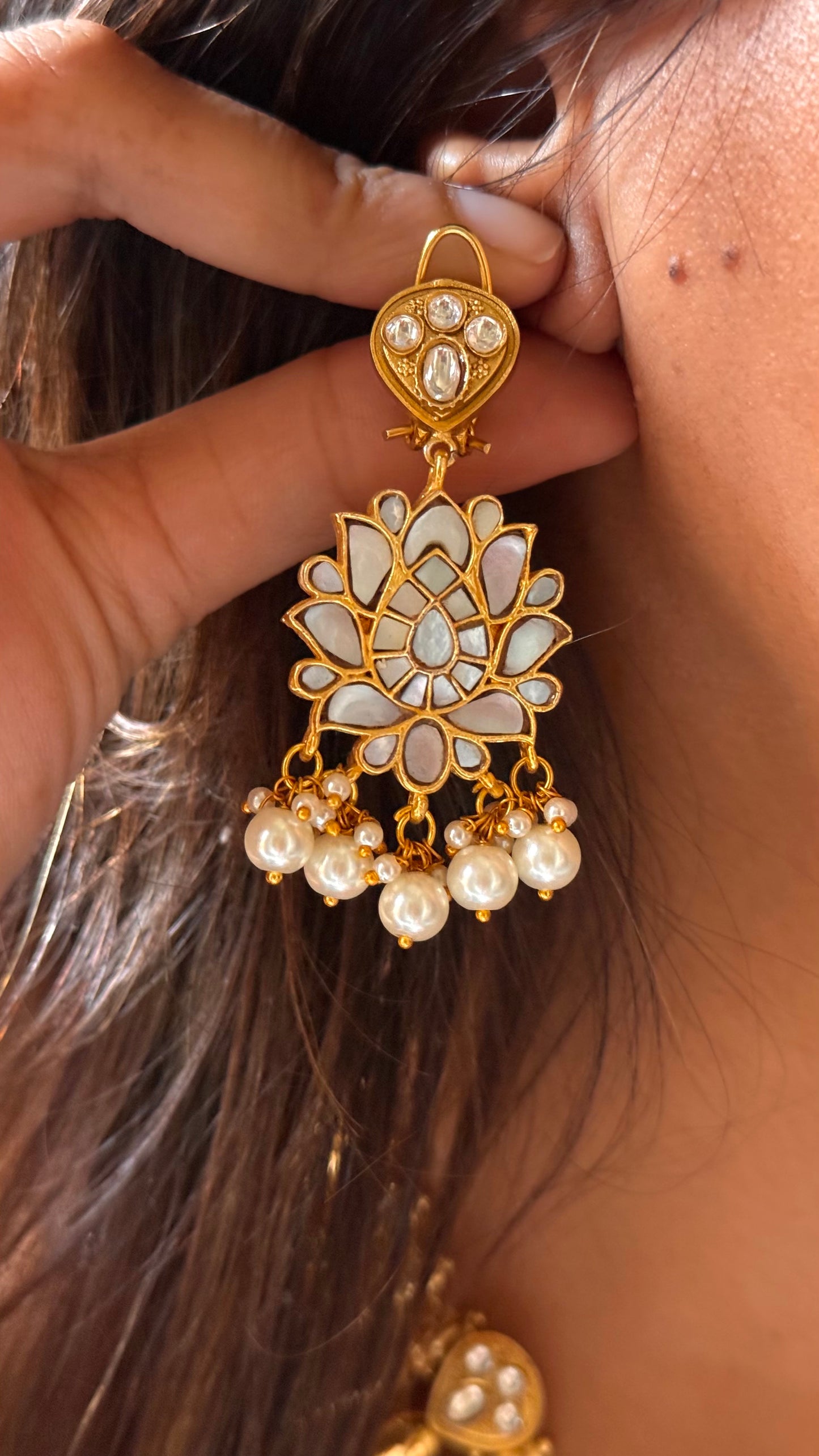 Peacock inspired designer gold polish contemporary necklace