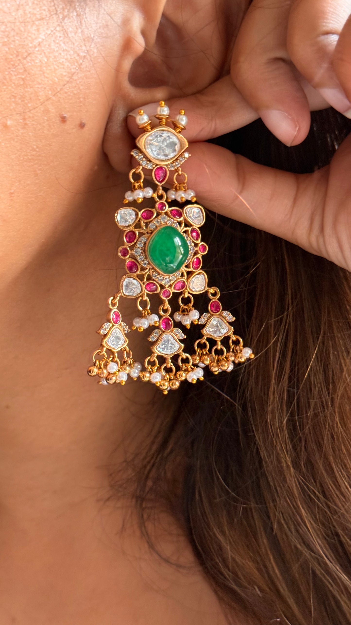Emerald & Rani real stone moissanite danglers