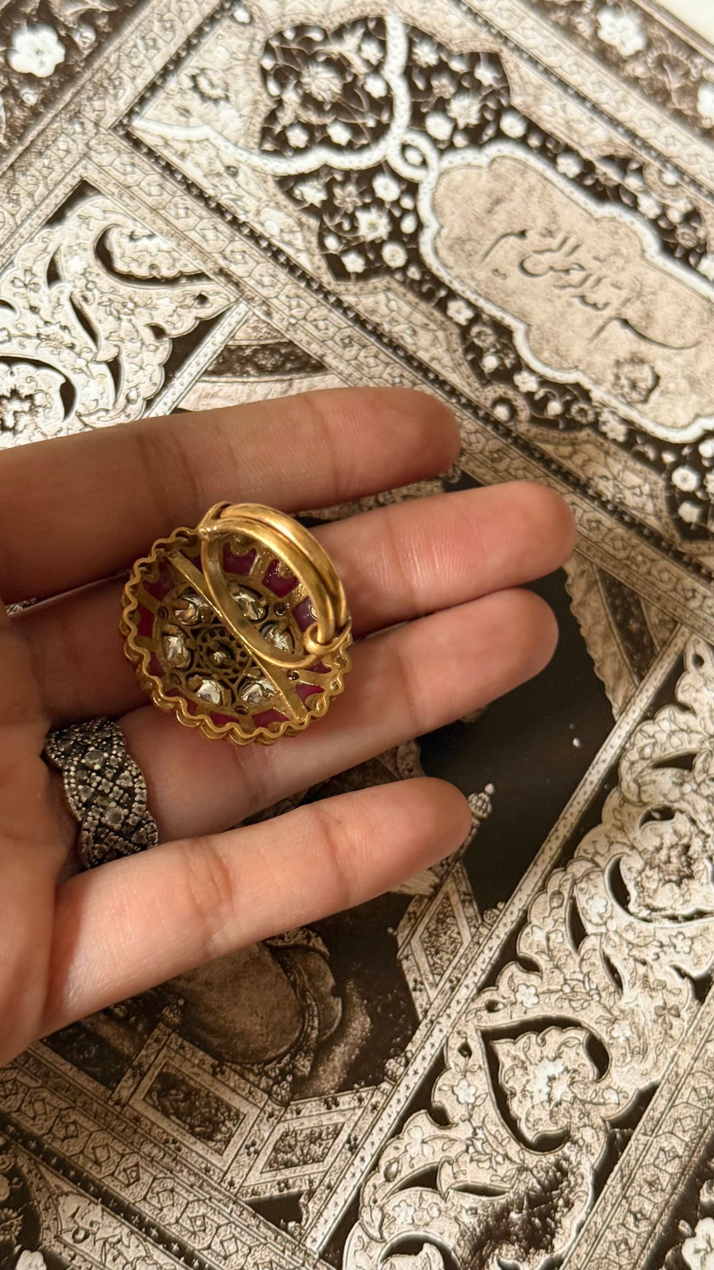 Ruby katdana floral moissanite adjustable ring