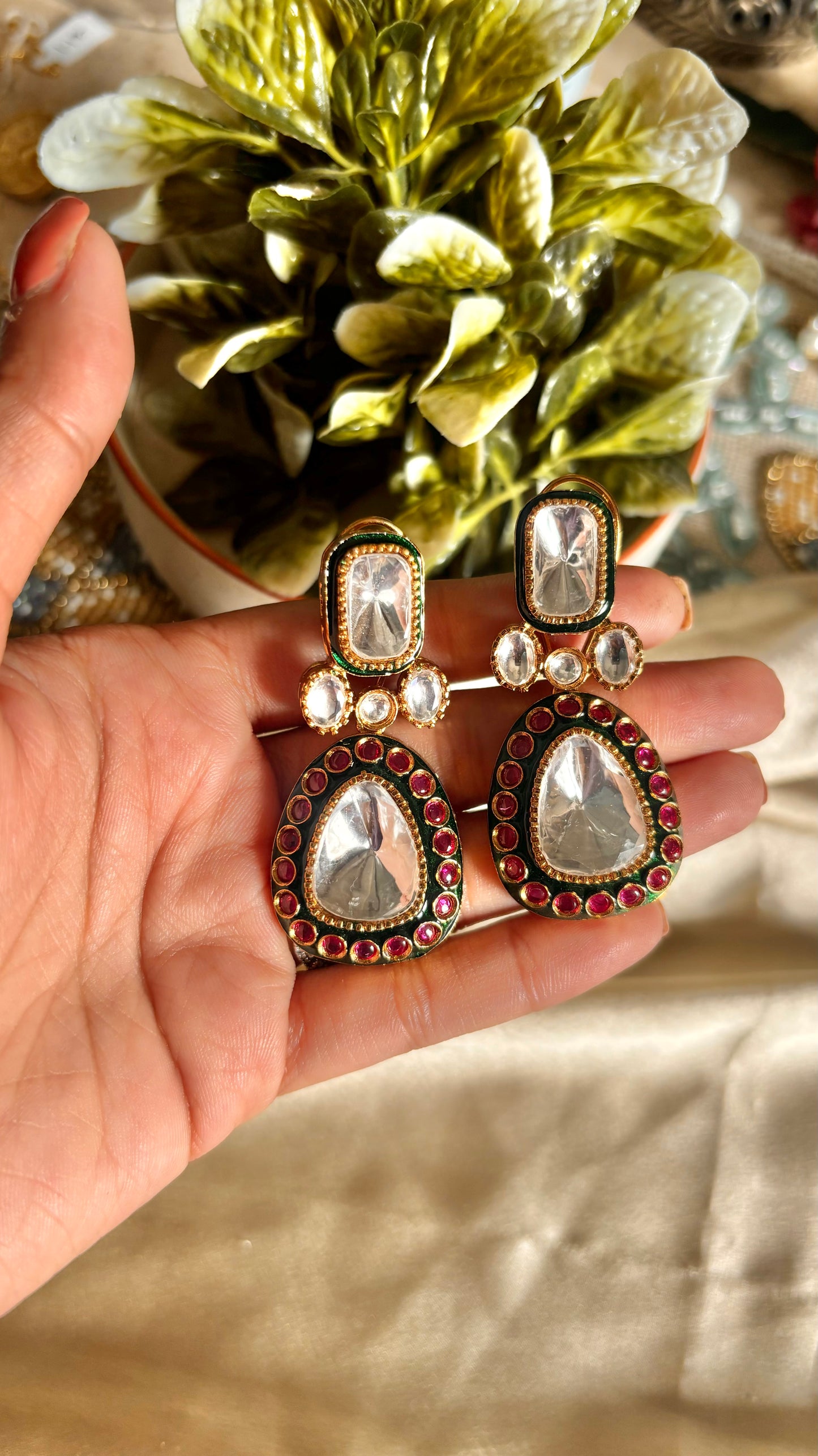 Meenakari polki danglers