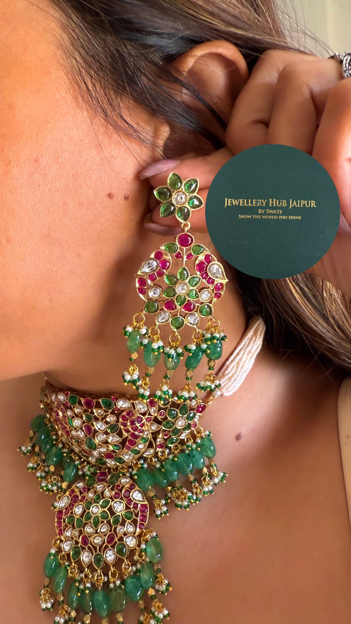 Sabyasachi inspired Vira mint & ruby polki choker