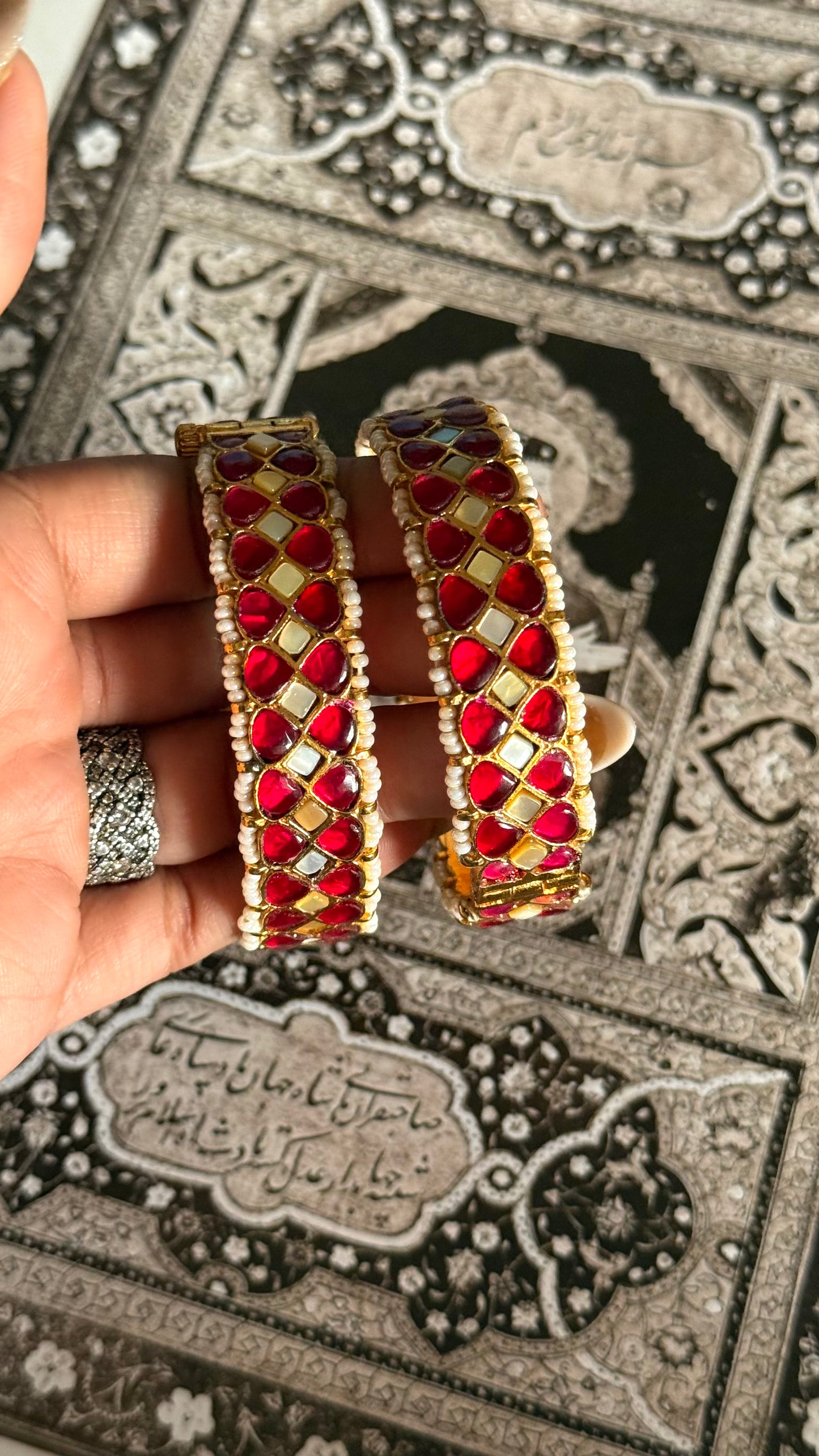 Paachi Ruby & mother of pearls openable bangle