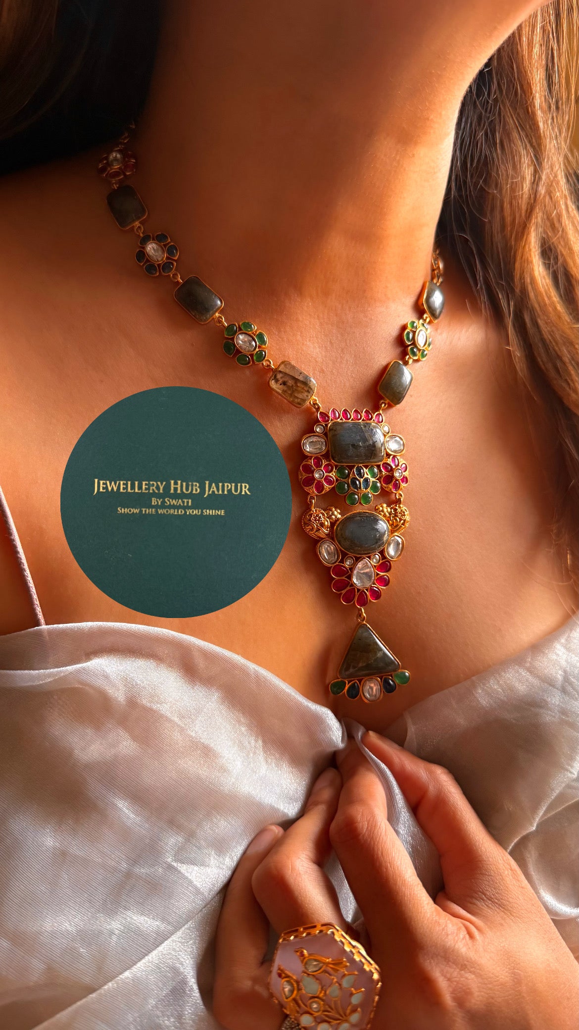 Amrapali inspired Natural stone Rani pink & emerald set