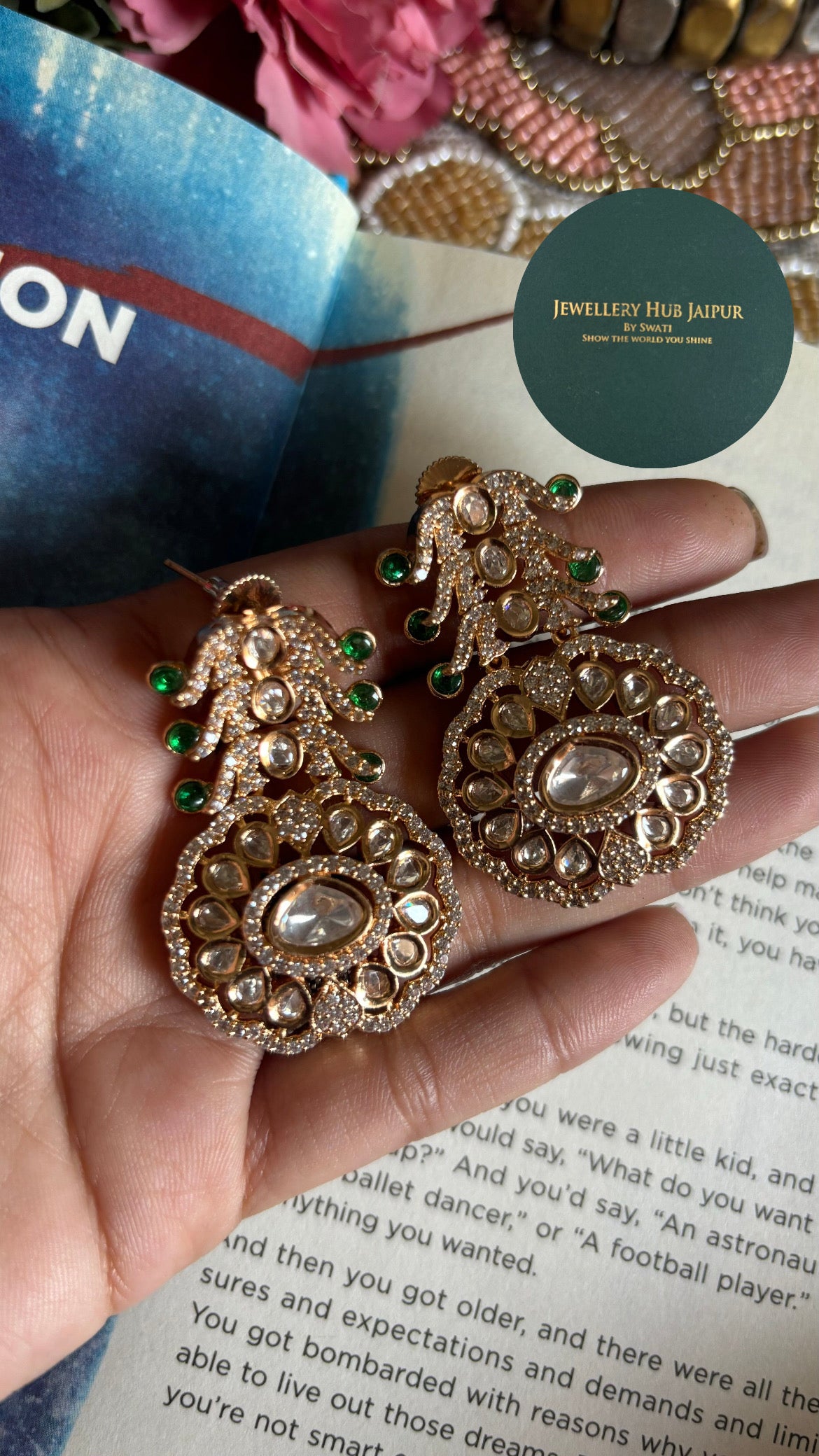 Emerald uncut Polki designer choker with earrings