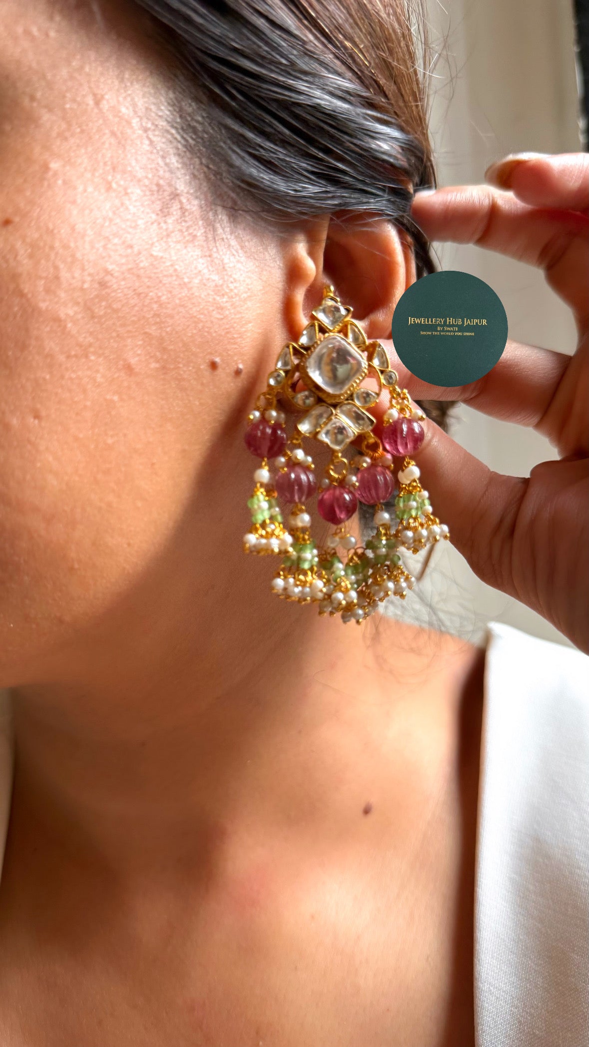 Paachi Heritage Rani pink & mint drops Kundan bridal set