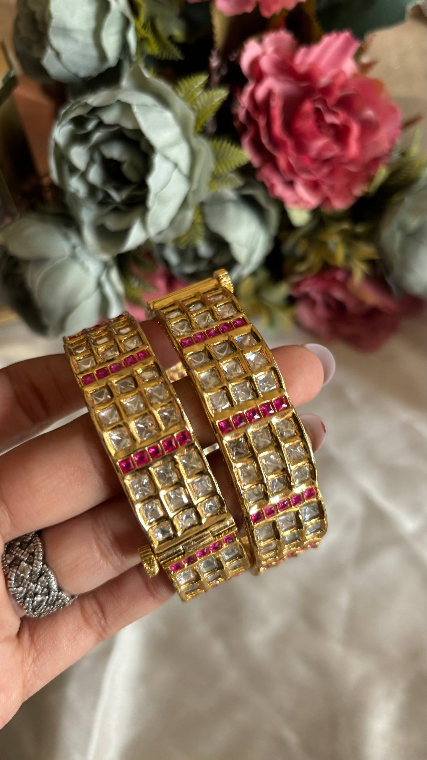 Ruby Moissaanite tripple line bangle set openable