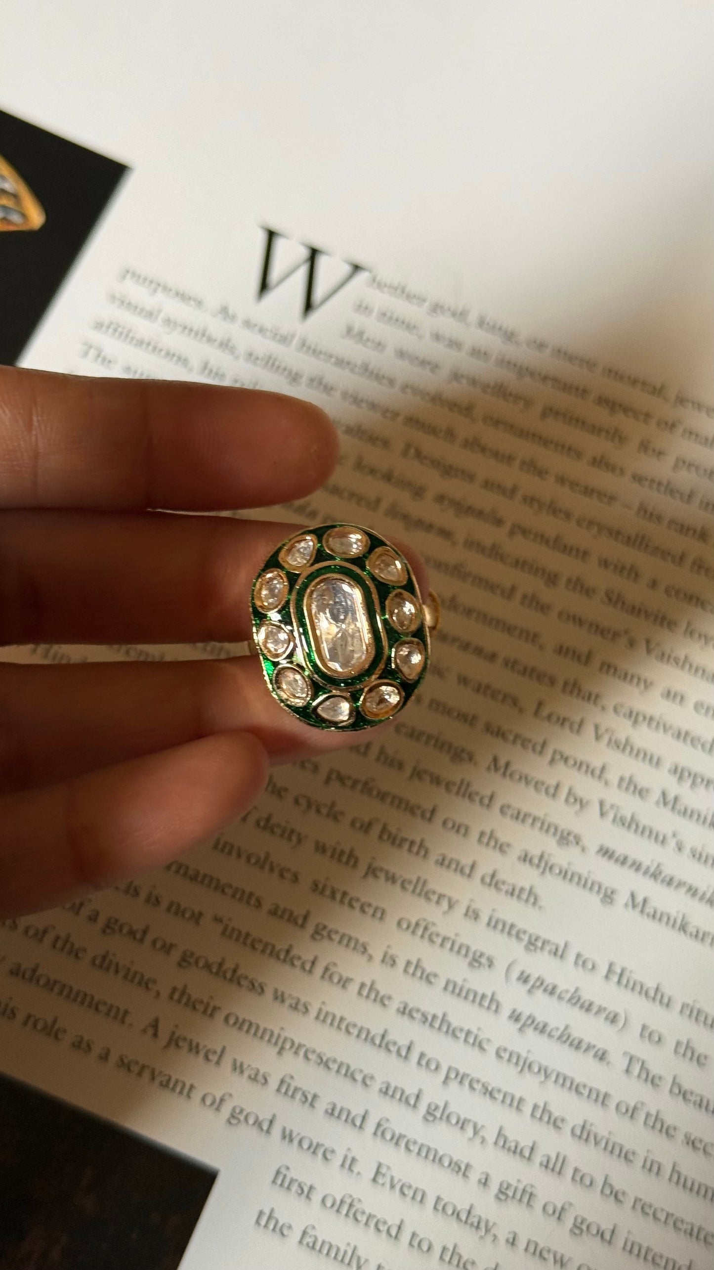 Emerald meenakari adjustable ring