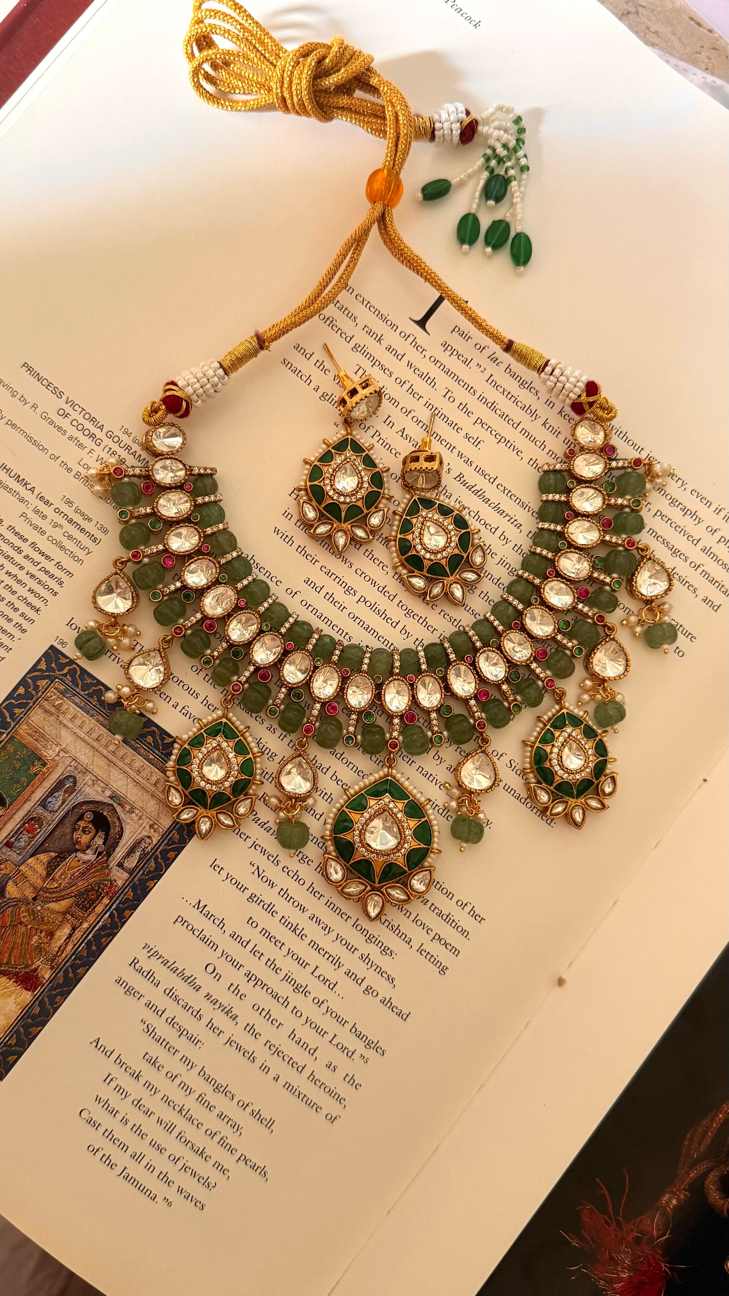 Mint rani pink doublet moissanite & emerald katdana collar set